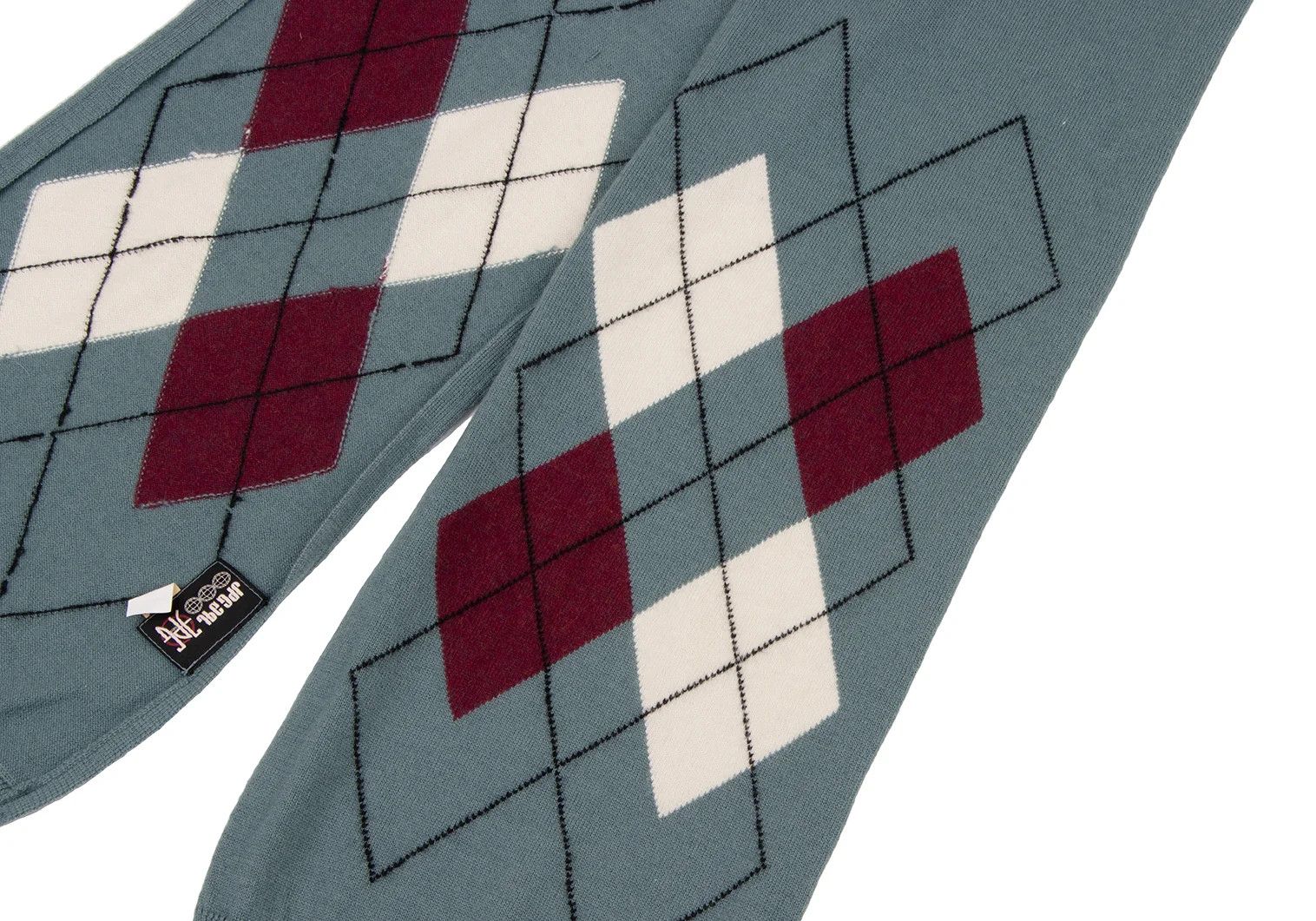 Jean Paul Gaultier Argyle Check Fringe Stole in Blue, Burdy, White Size ONE SIZE - 2 Thumbnail