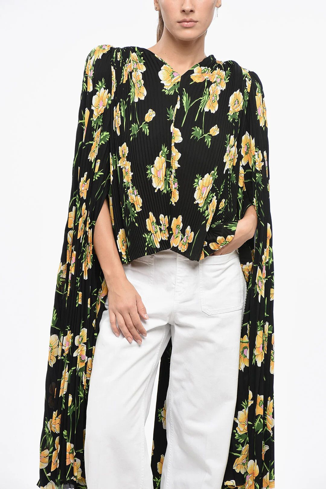 Balenciaga og1mm0326 Plissé Tie-Neck Blouse in Black/Multi Size XS / US 0-2 / IT 36-38 - 4 Thumbnail