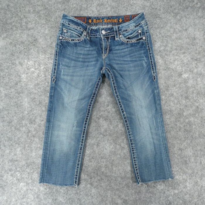 Vintage Rock Revival Jeans Womens 31 Capri Noelle Skinny Stretch Light ...