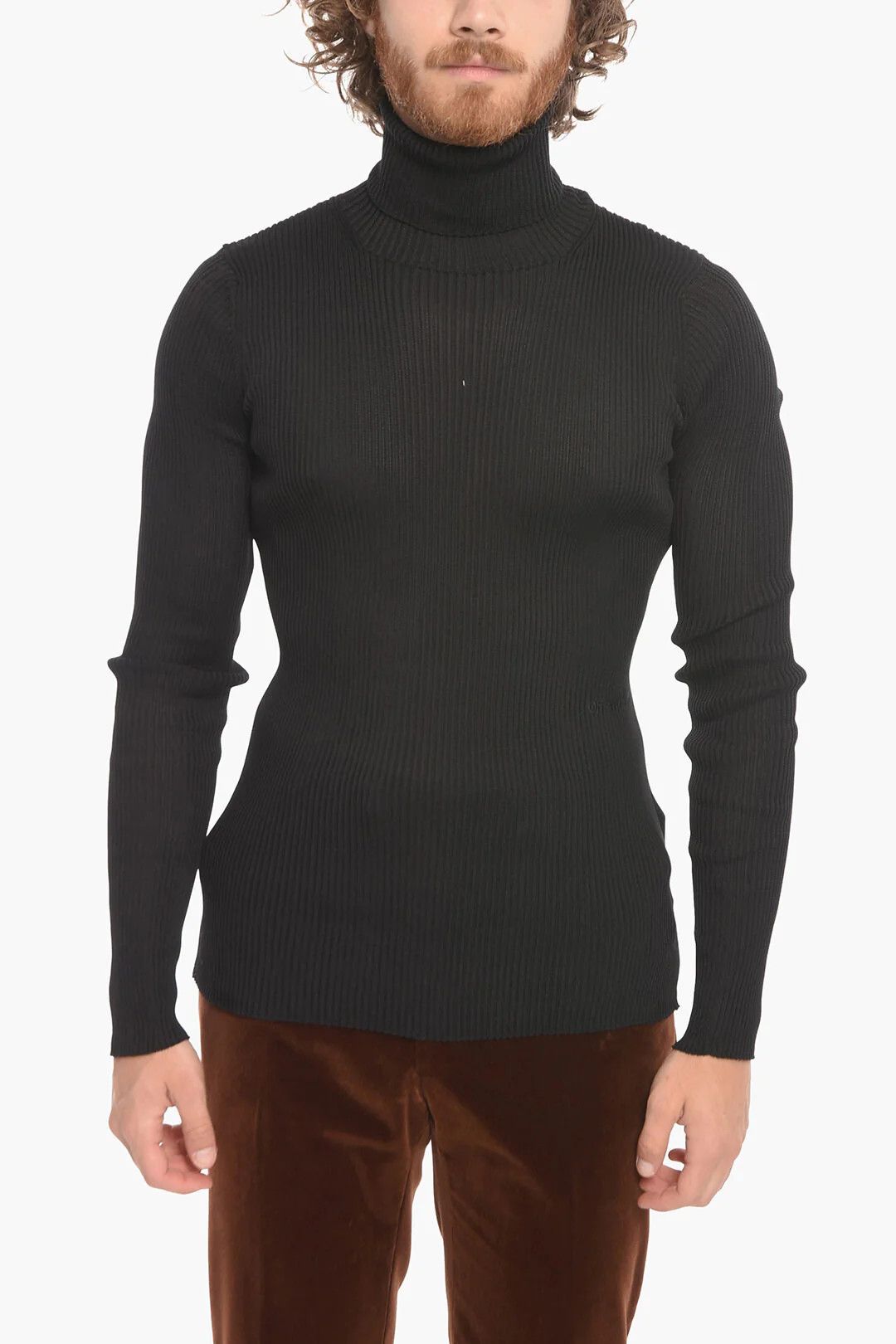 Off-White og1mm0526 Turtleneck Ribbed Sweater in Black Size US M / EU 48-50 / 2 - 1 Thumbnail