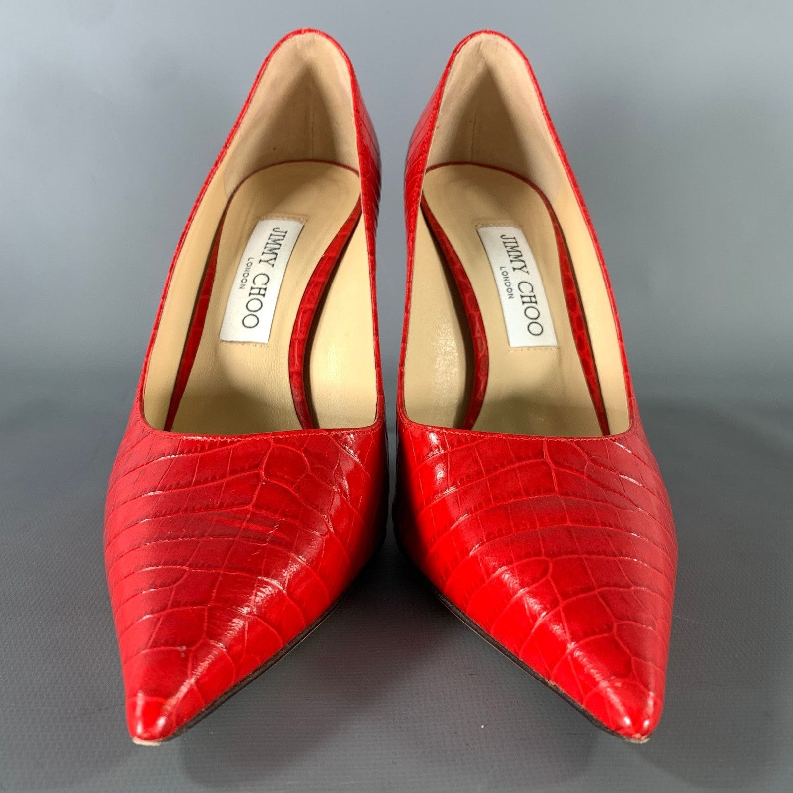 Jimmy Choo JIMMY CHOO Size 9 Red Croc Embossed Leather Pumps Size US 9 / IT 39 - 4 Thumbnail