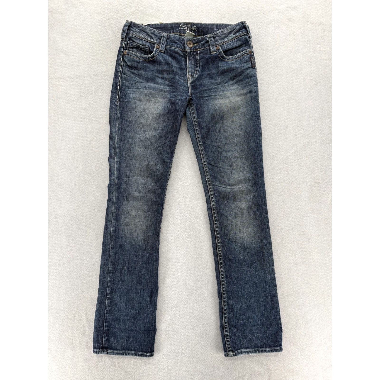Silver Jeans Co. Silver Jeans Lydia Straight Womens 29x32 Dark Wash Mid Rise Jeans Y2K Grunge Size 29" - 2 Thumbnail