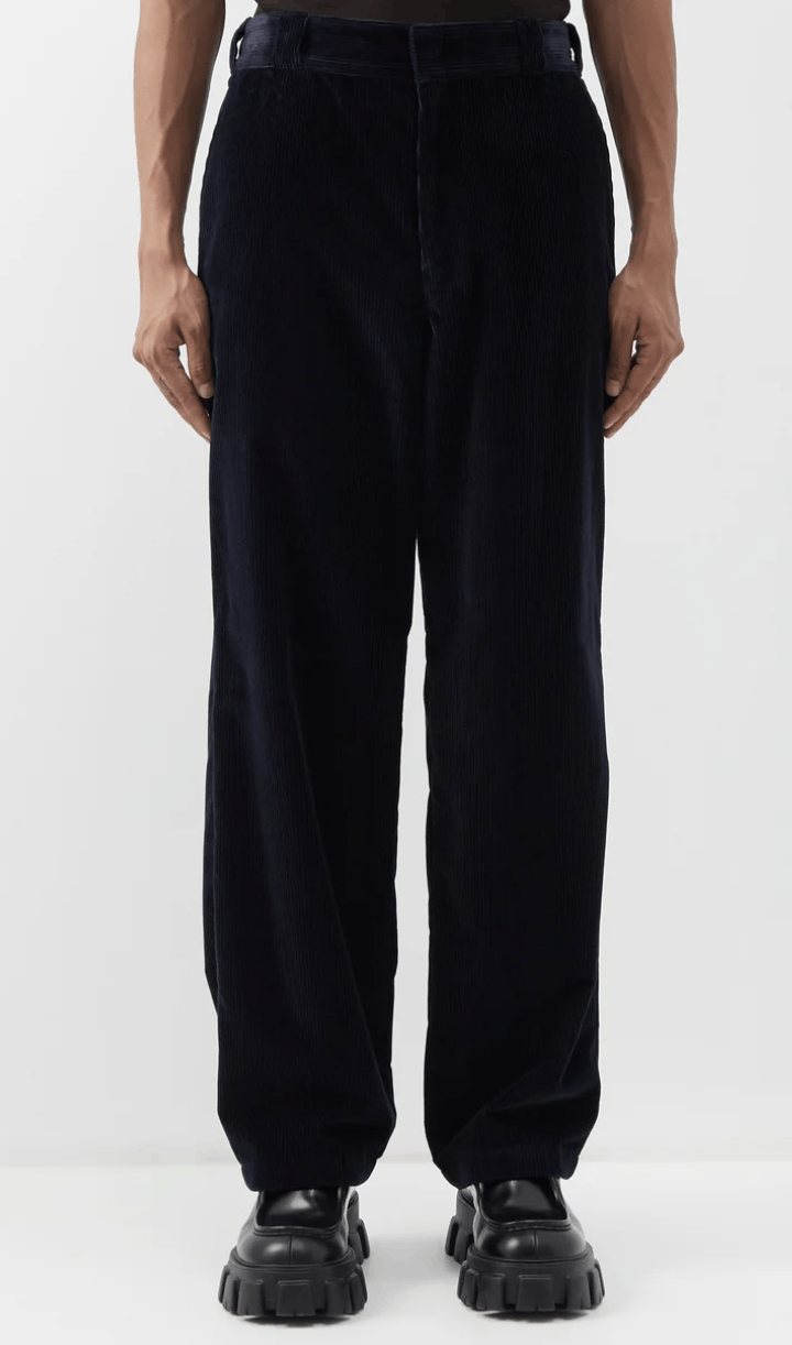 image of Prada Triangle-Logo Cotton-Corduroy Trousers Fw2023 in Blue, Men's (Size 28)