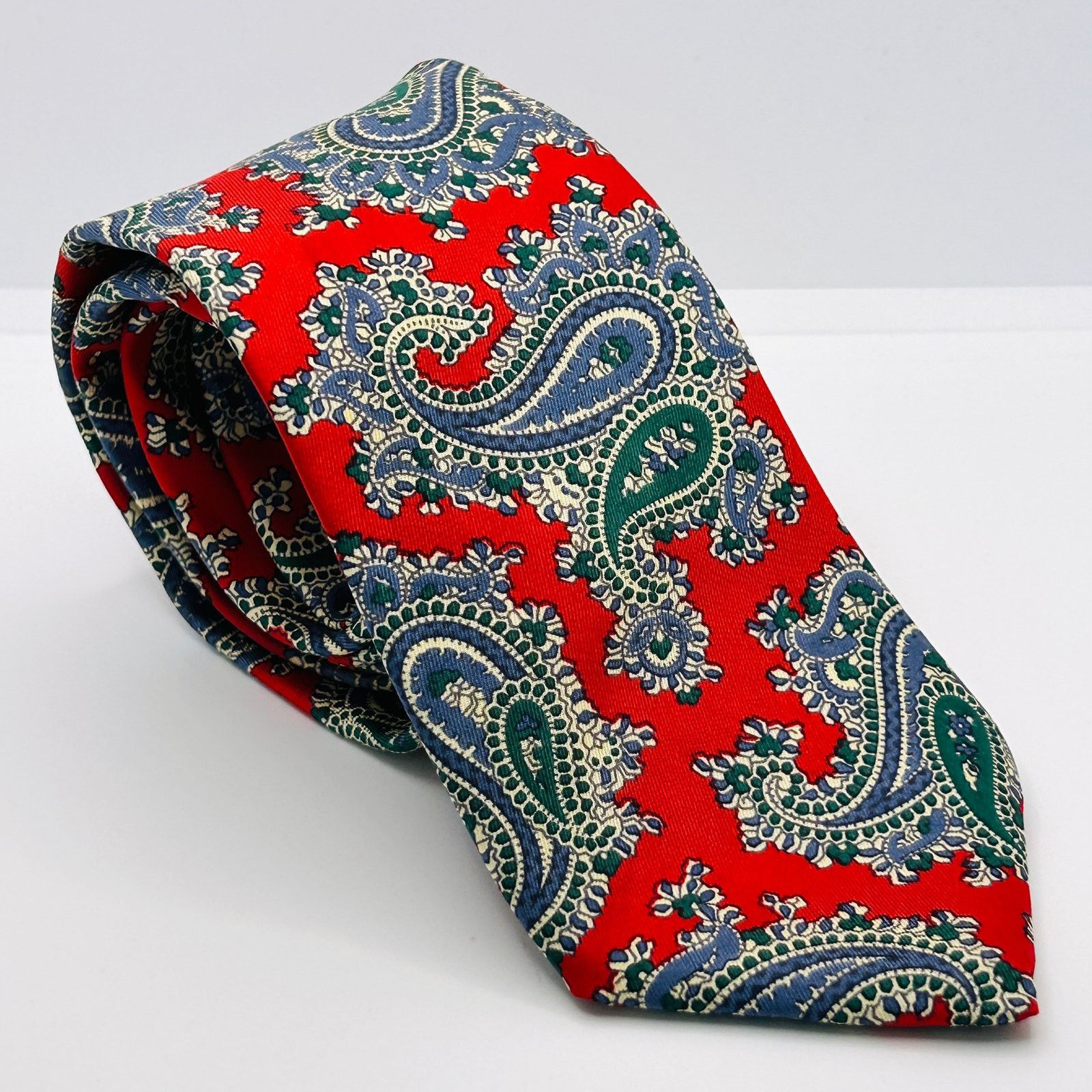 Liberty Vintage 80s Red Blue Green Paisley Silk Necktie Size ONE SIZE - 1 Thumbnail