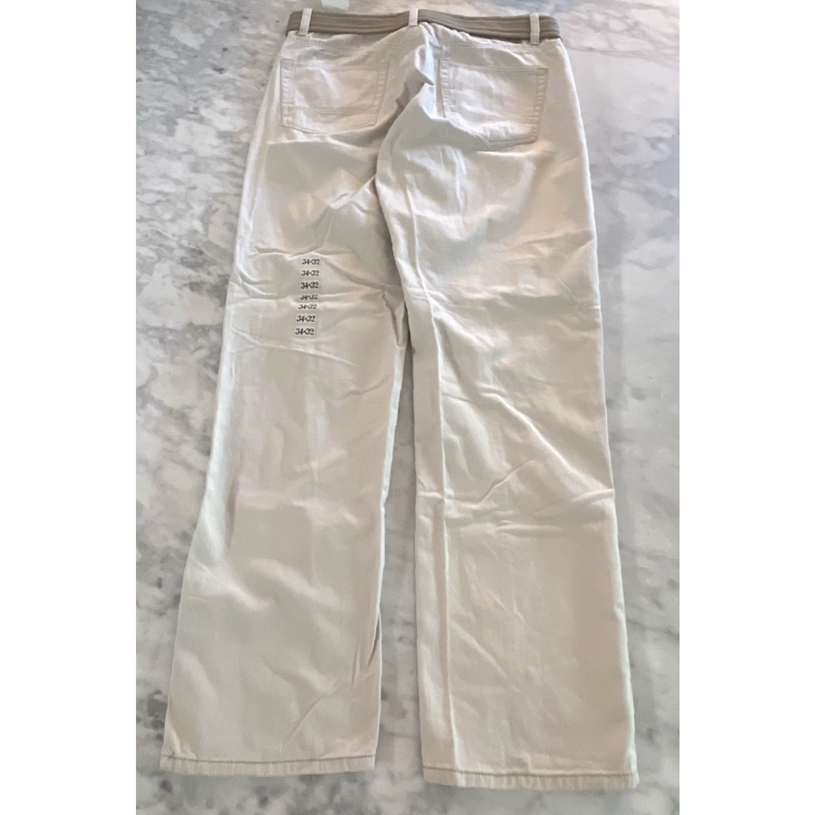 Vintage Plugg Pants Men’s 34/32 Stone Belted Straight Leg Cotton New Tags Khakis, Flat Front, Zip Button, Beige, Regular Rise, Inseam 32, Size 34, Men Size US 34 / EU 50 - 4 Thumbnail