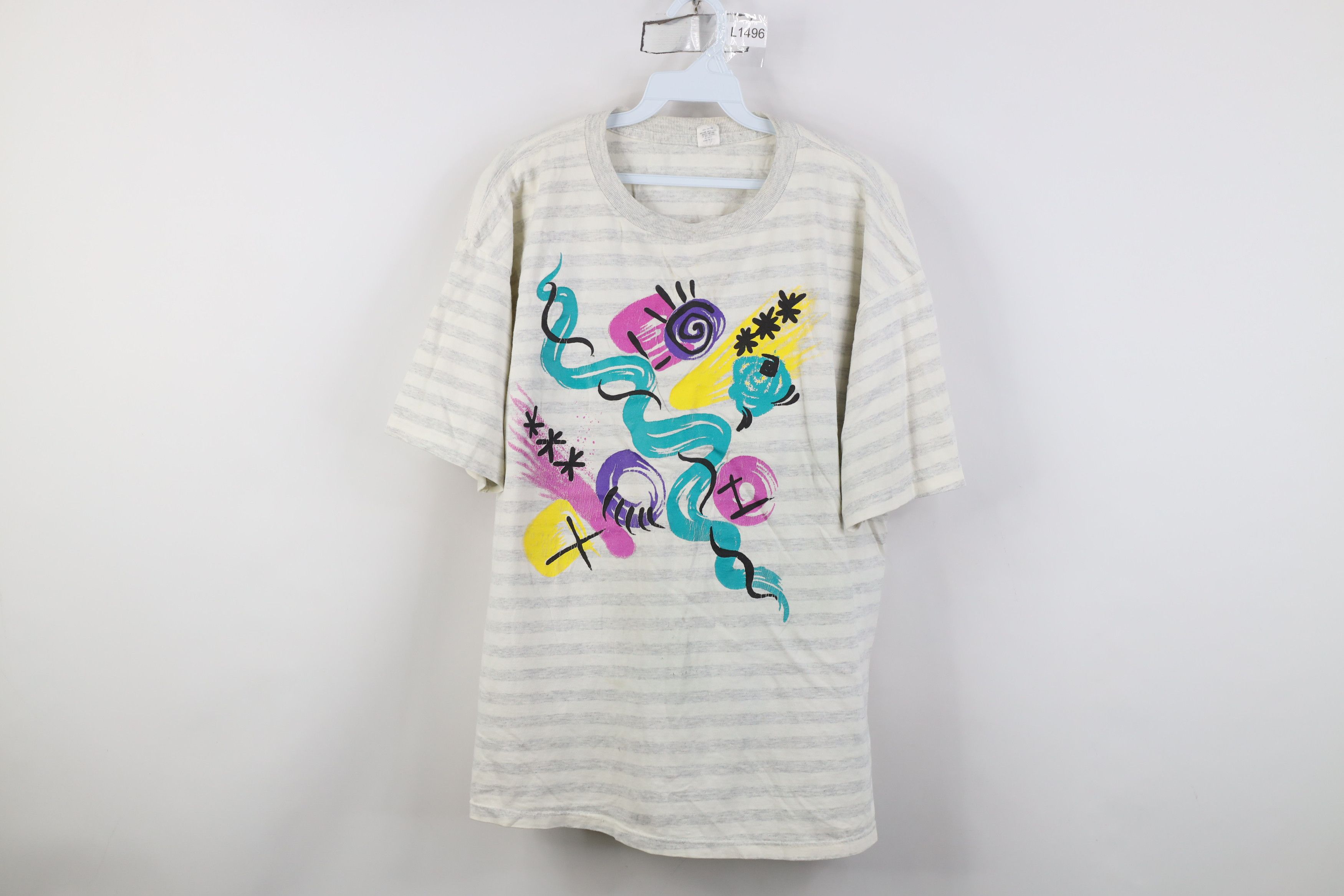 Vintage Vintage 90s Streetwear Art Striped Short Sleeve T-Shirt USA Size L / US 10 / IT 46 - 1 Thumbnail
