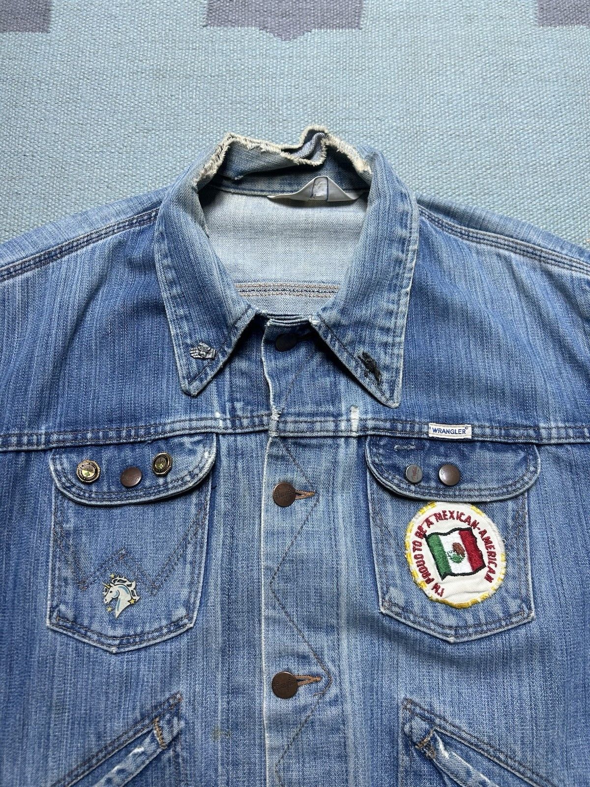 Vintage VTG 70s wrangler no fault denim jacket faded speedy patch L Size US L / EU 52-54 / 3 - 6 Thumbnail