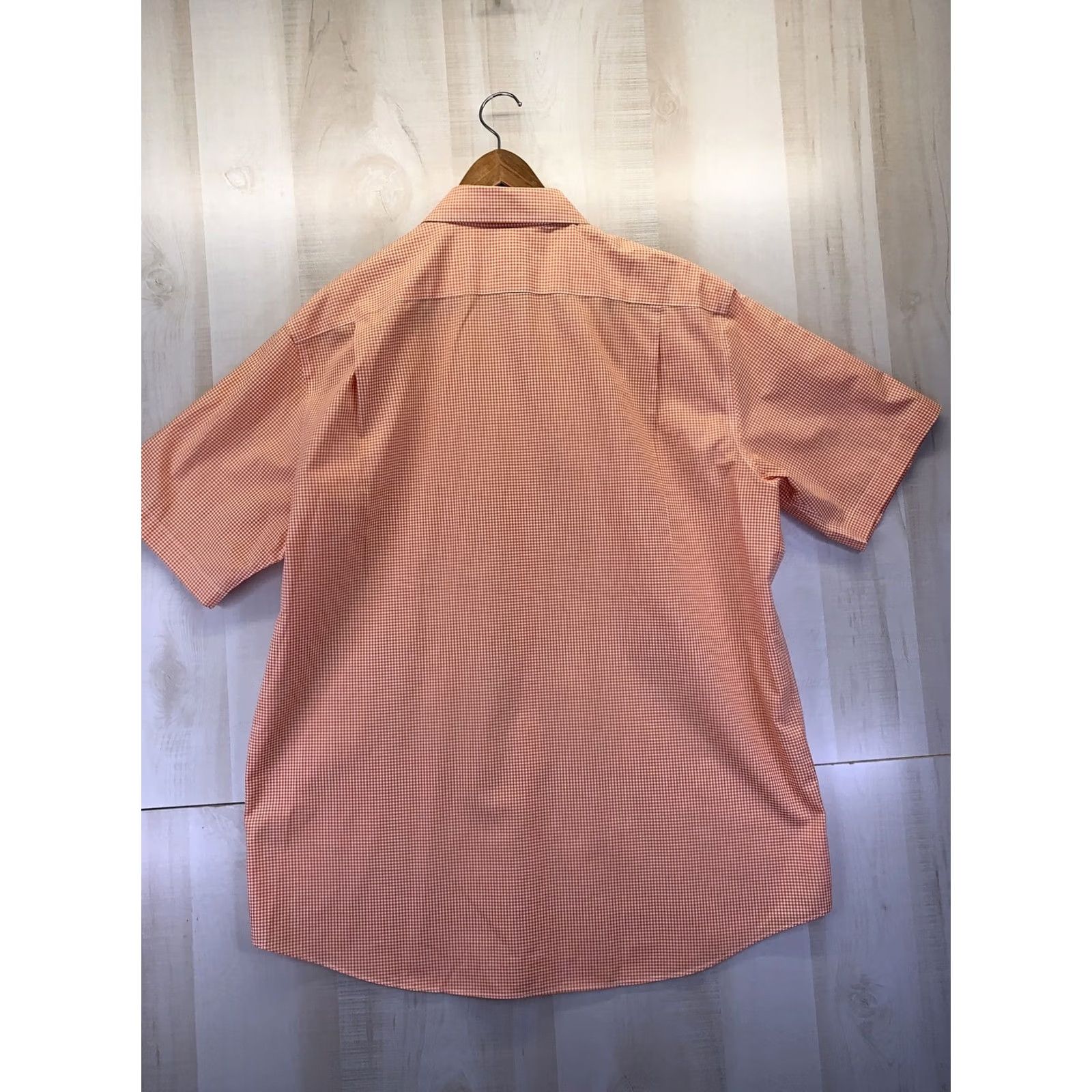 Vintage LL Bean Mens L Wrinkle Resistant Orange Gingham Button-Down Short Sleeve EUC Shirt Size US 33 - 4 Thumbnail