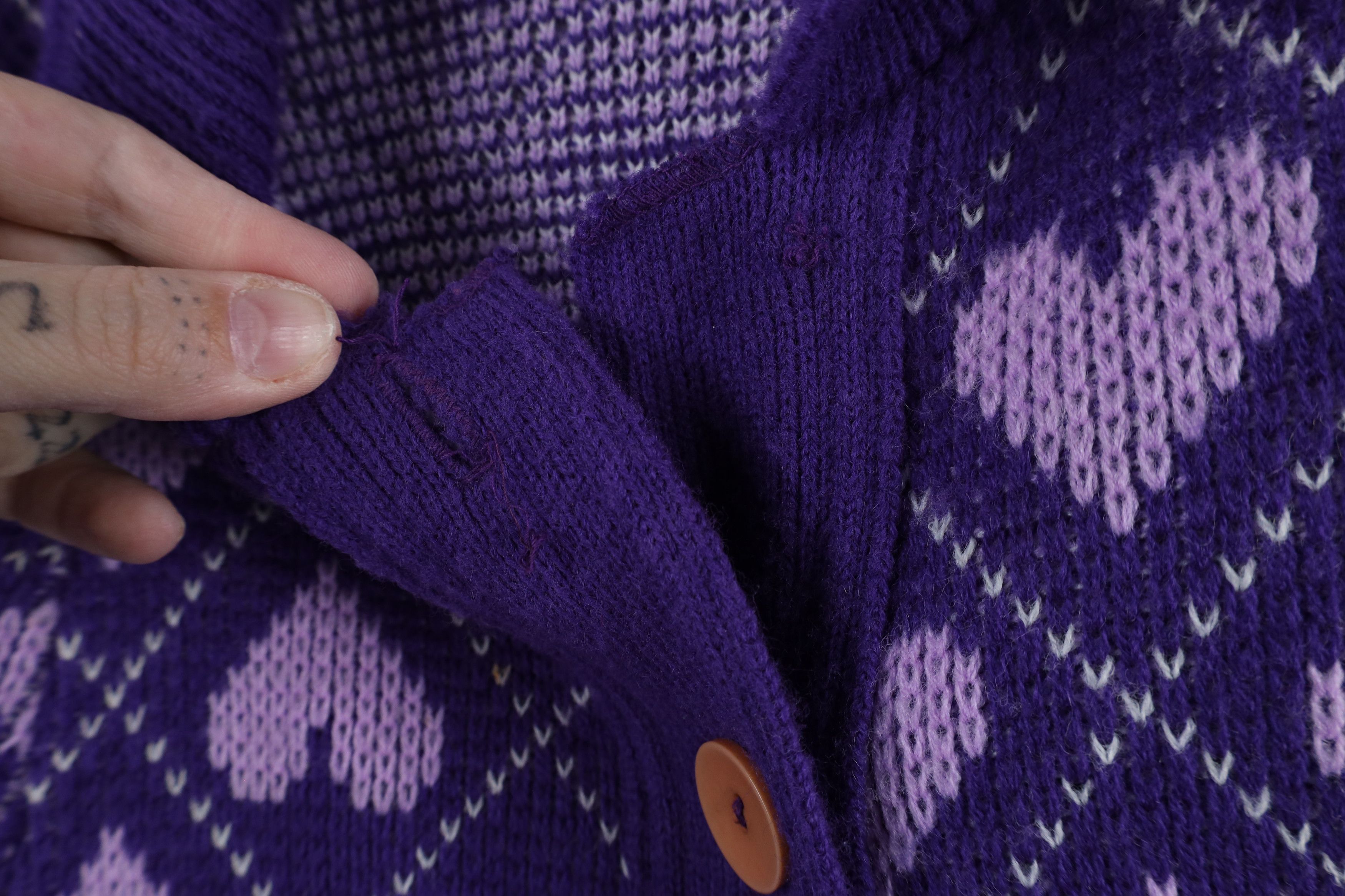 Vintage Vintage 70s Fairy Kei Kawaii Heart Knit Sweater Cape Purple Size ONE SIZE - 5 Thumbnail