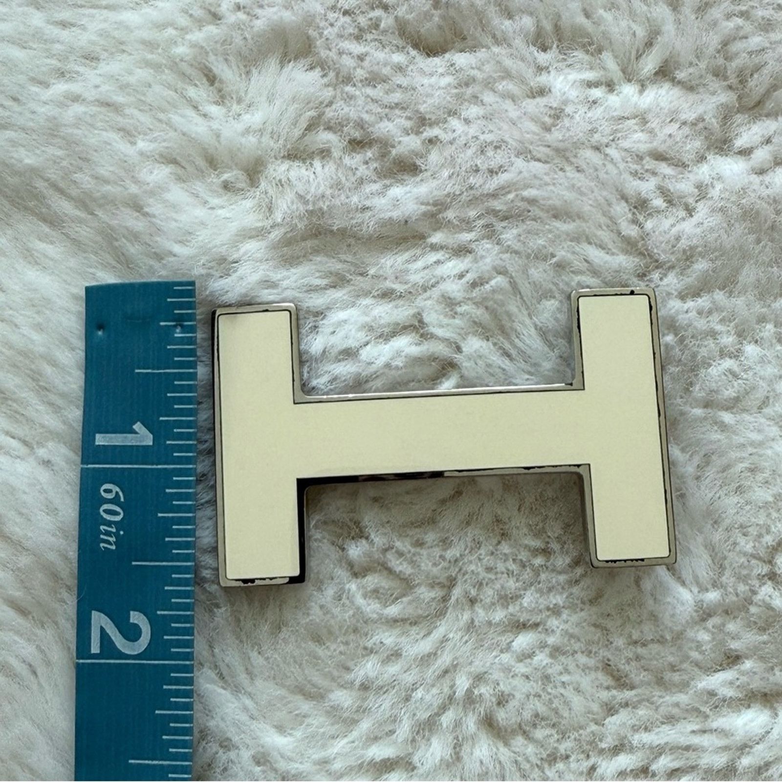 Hermes Hermes 32mm H Creme White Enamel Silvertone Belt Buckle Size ONE SIZE - 5 Thumbnail