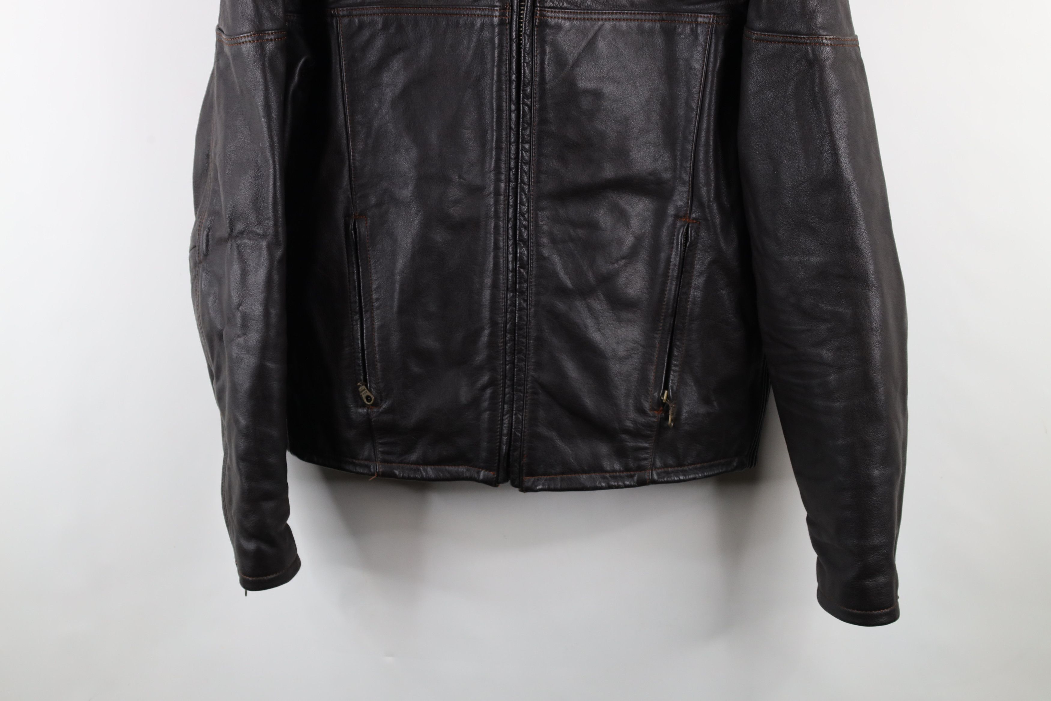 Vintage Vintage 90s Streetwear Italian Leather Racer Jacket Brown Size US L / EU 52-54 / 3 - 3 Thumbnail