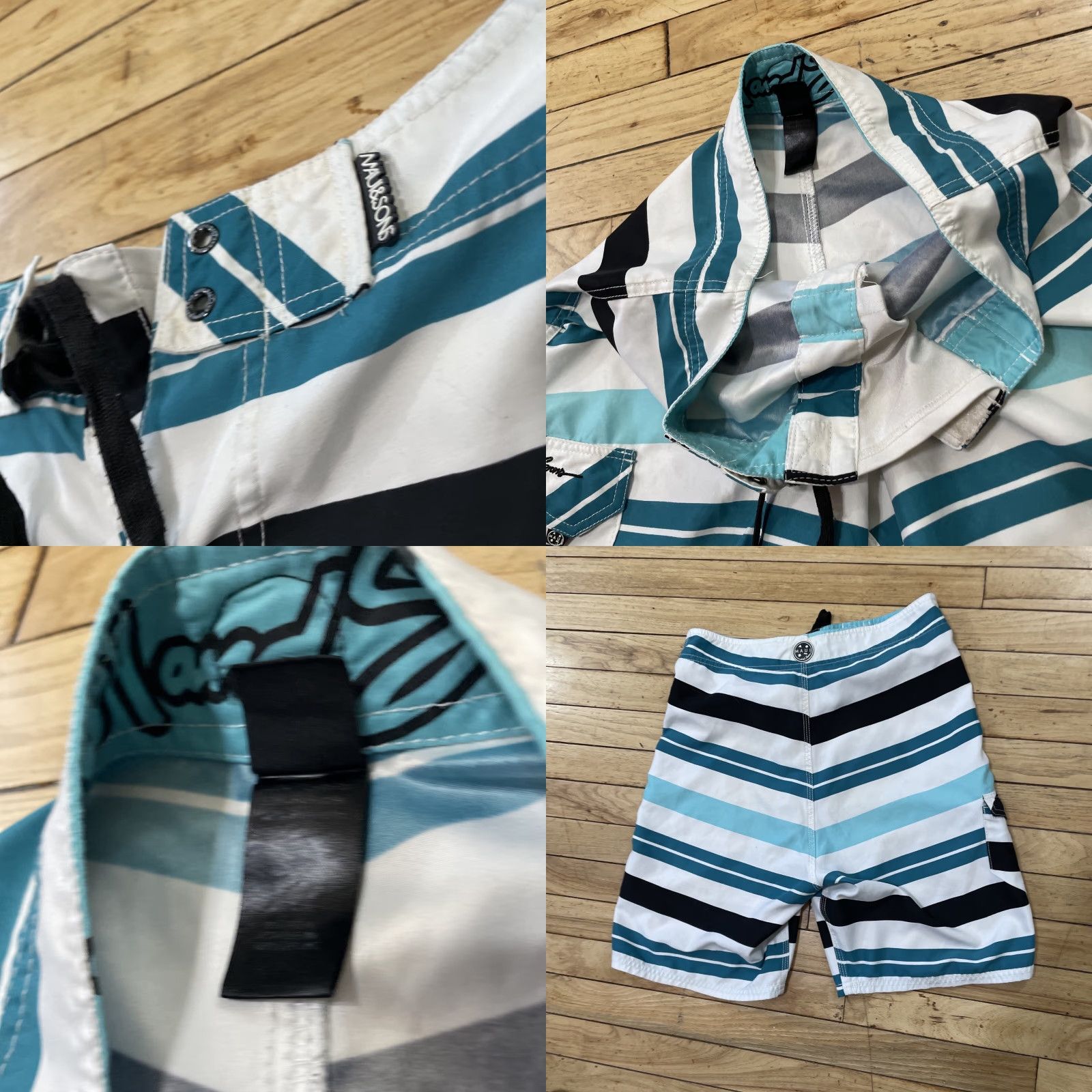 AQUA VINTAGE Maui and Sons Swim Trunks Mens 30 Teal Blue Aqua White Striped Surf Board Shorts Size US 30 / EU 46 - 11 Thumbnail
