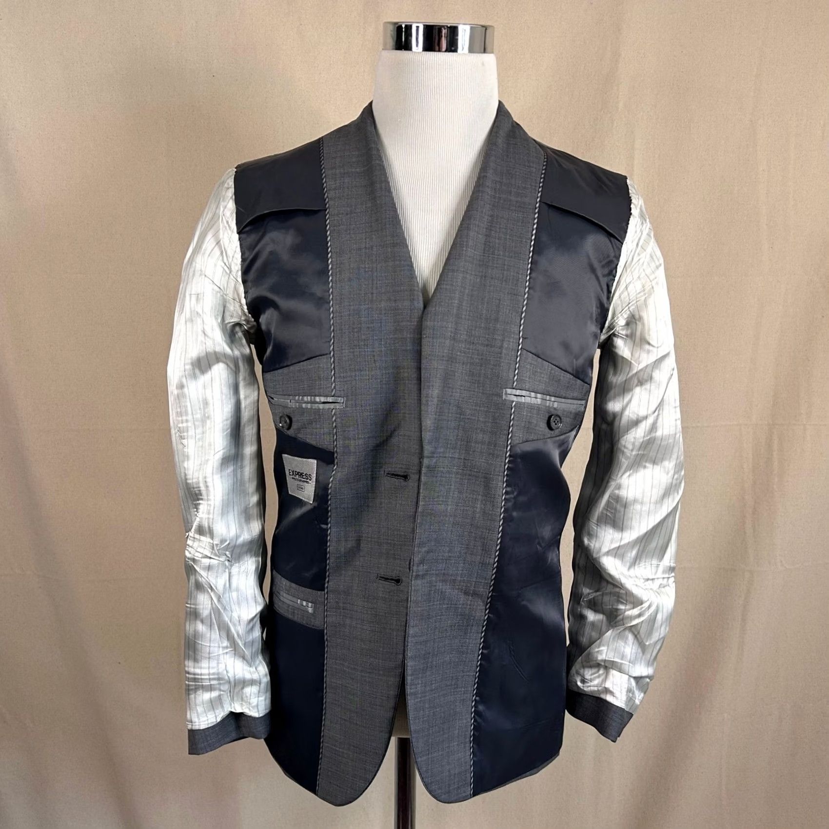 Express Express Gray Wool Blend Suit 38R Two Button Vented Photographer Slim Fit 32x30 Mens Size 38R - 6 Thumbnail