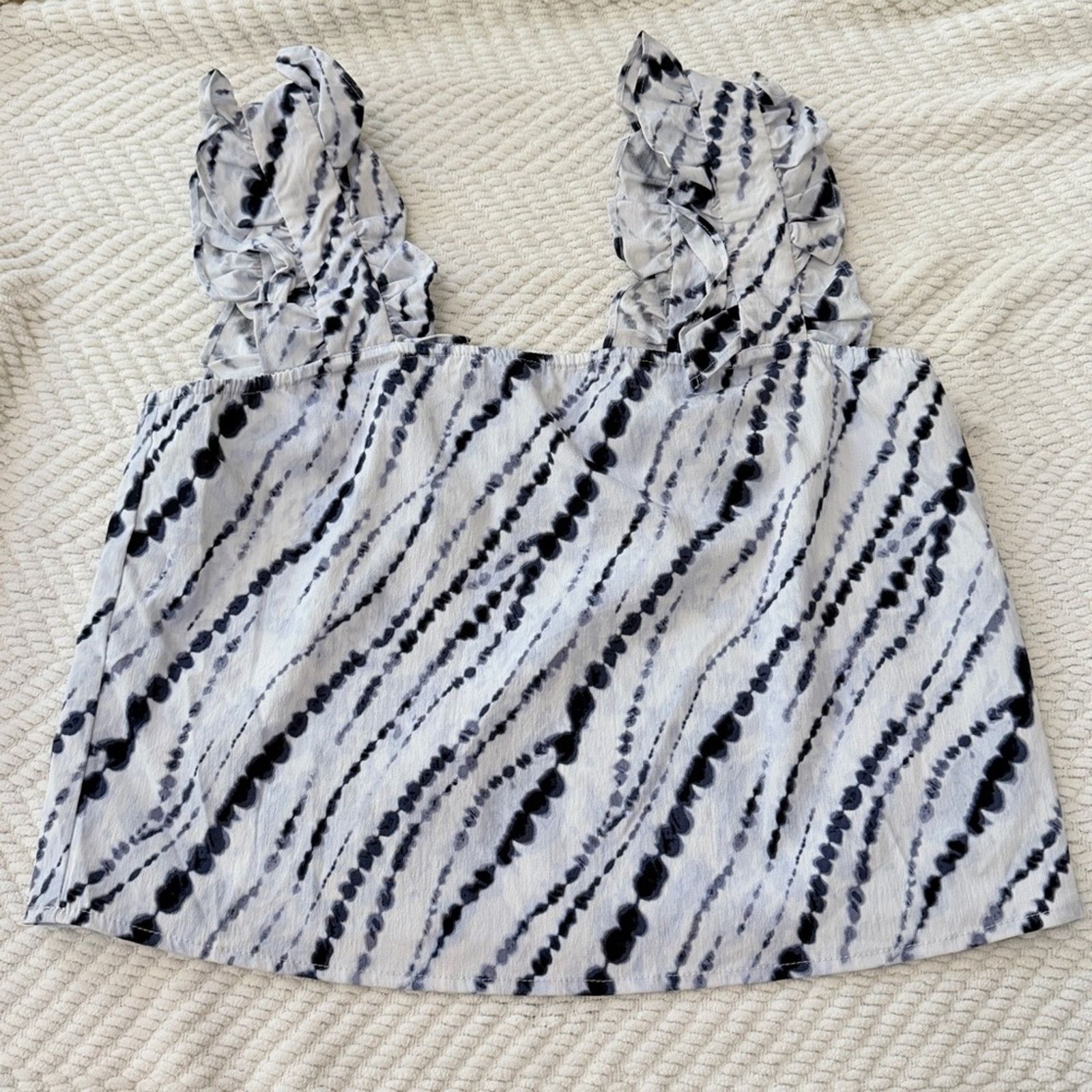 I.N.C INC Ruffled Strap Black & White Tie-Dye Women's Top medium Size M / US 6-8 / IT 42-44 - 2 Thumbnail