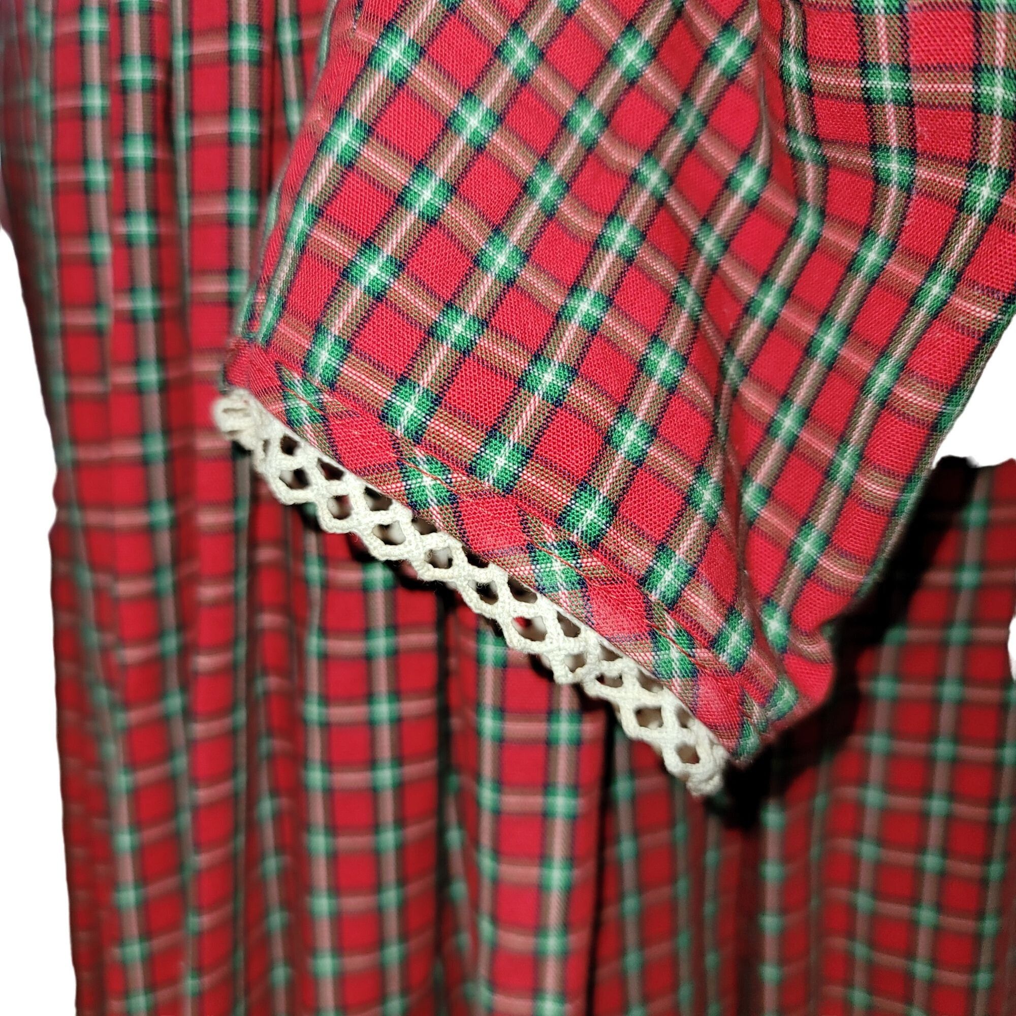 Vintage Vintage Hoefer Prarie Dress Red Green Plaid Long Sleeve Butt Size M / US 6-8 / IT 42-44 - 8 Thumbnail