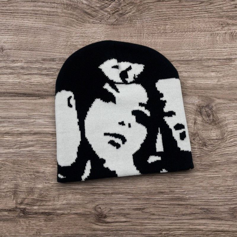 Other Black white Avantgarde Punk Knit Beanie Hat Faces ALT Size ONE SIZE - 1 Preview
