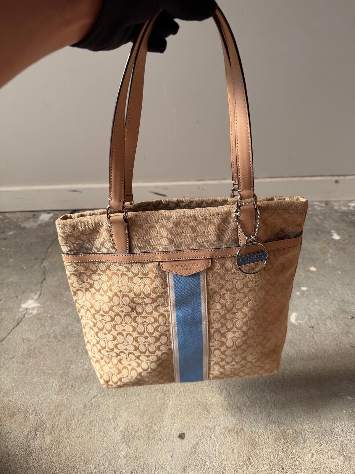 Coach Coach Signature Stripe Tote Bag Beige/Blue Size ONE SIZE - 5 Thumbnail