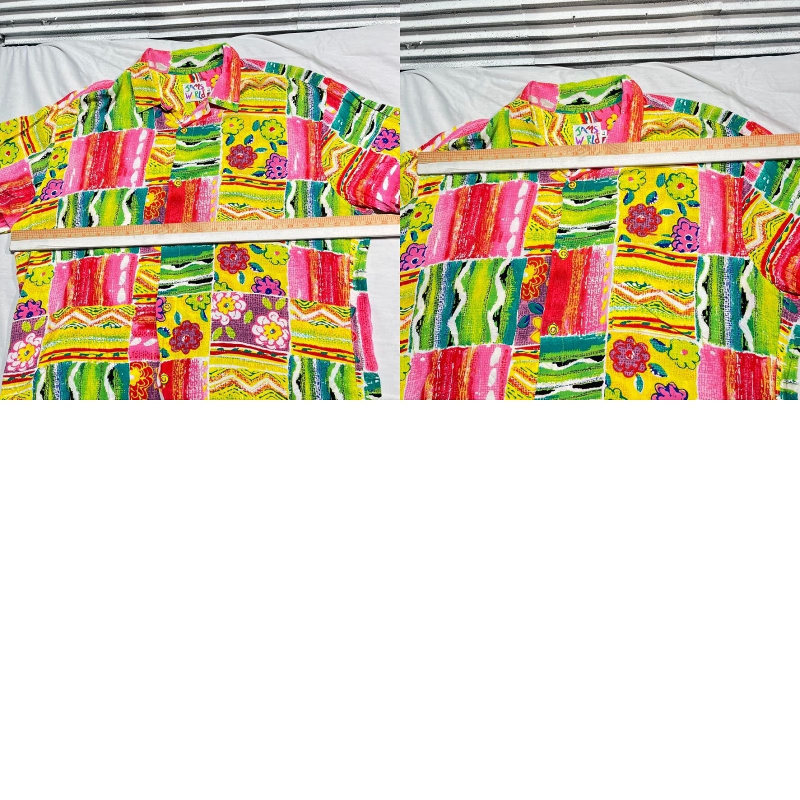 VINTAGE Jams World Hawaiian Shirt Men's Large Casual Floral Short Sleeve Cotton 80s Camp Retro