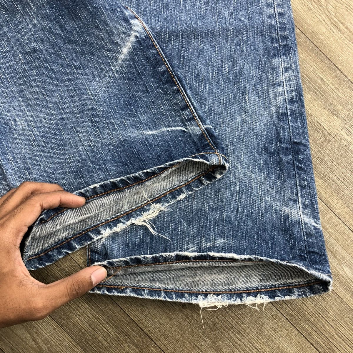 Edwin × If Six Was Nine × Le Grande Bleu (L.G.B.) 2000s Edwin 503 Distressed Punk Faded Bootcut Flared Jeans Size US 29 - 8 Thumbnail
