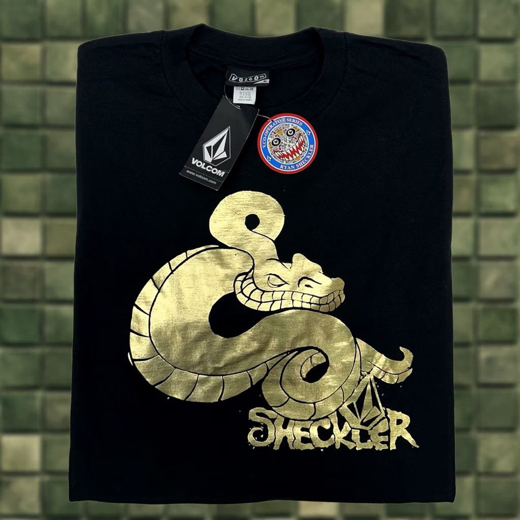 Volcom VINTAGE Volcom Stone Ryan Sheckler Snake Graphic Tee Shirt M Black Gold Mens/Unisex Adults Skate Brand New Old Stock Size US M / EU 48-50 / 2 - 1 Thumbnail