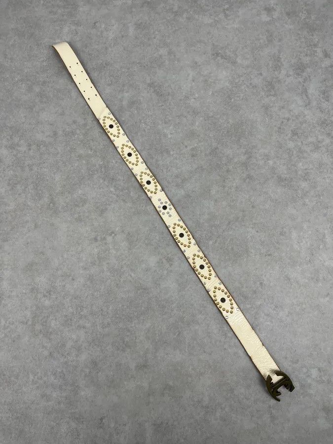 Roberto Cavalli 2000s Cavalli White Leather Studded Belt Size ONE SIZE - 8 Thumbnail