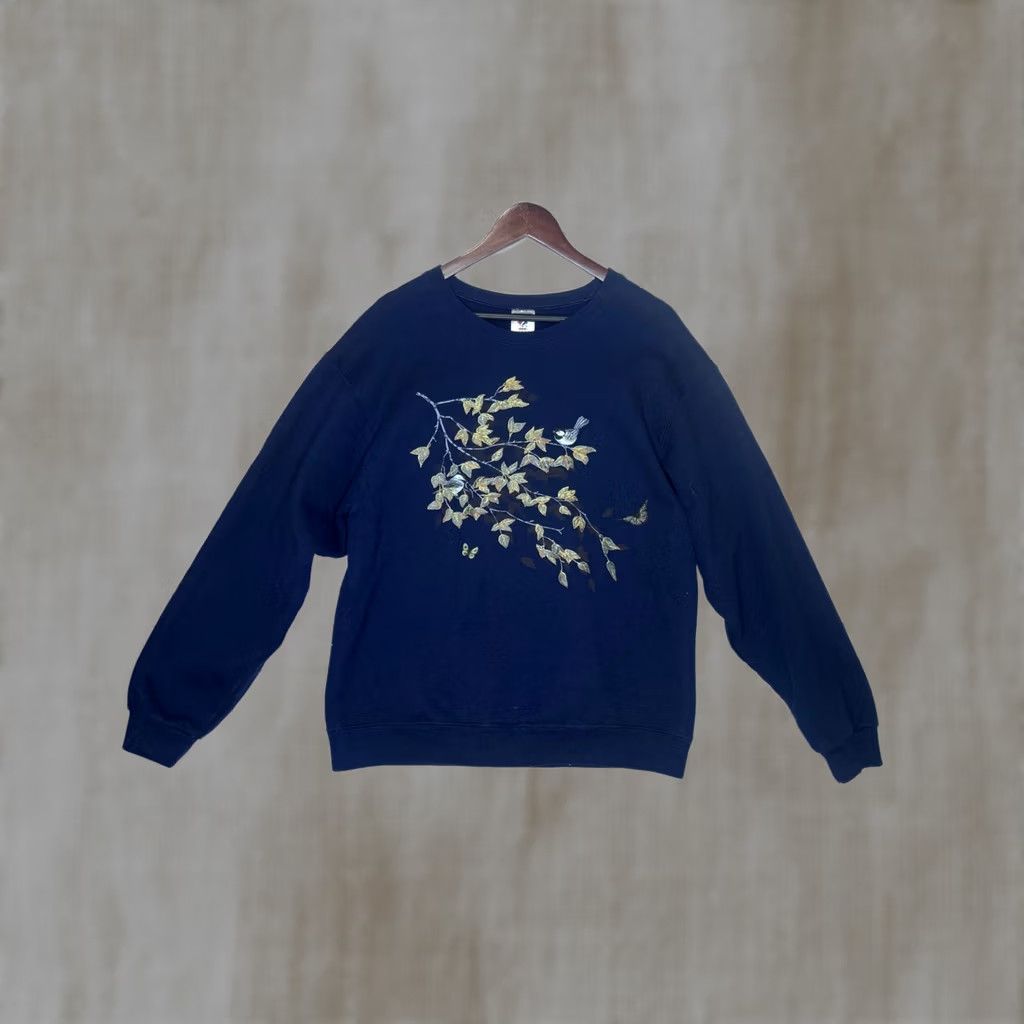Jerzees JERZEES Shirt Womens L Blue Navy Bird Tree Print Sweatshirt LGG Size L / US 10 / IT 46 - 1 Thumbnail