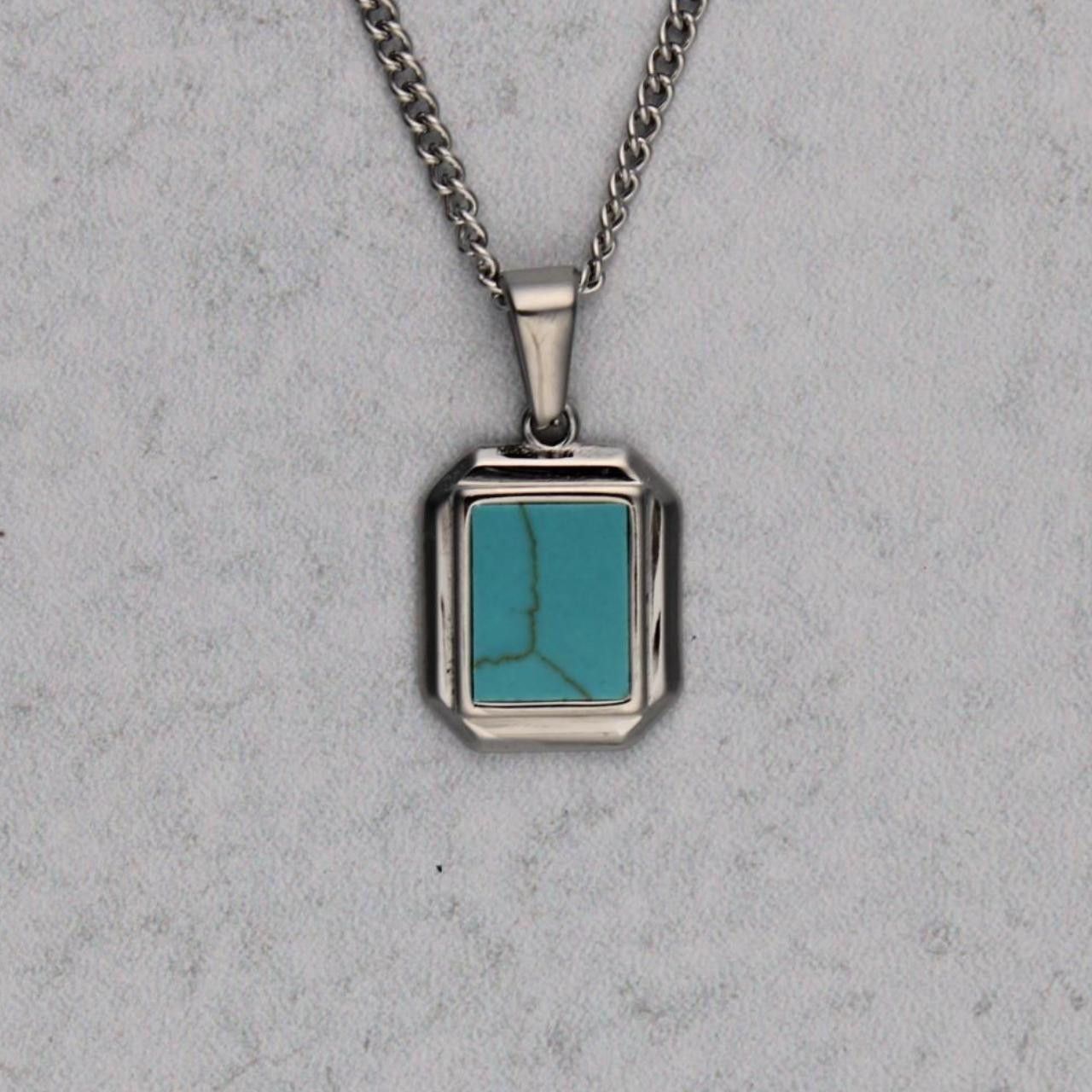 Jewelry Silver Mini Turquoise Pendant Necklace, Men's
