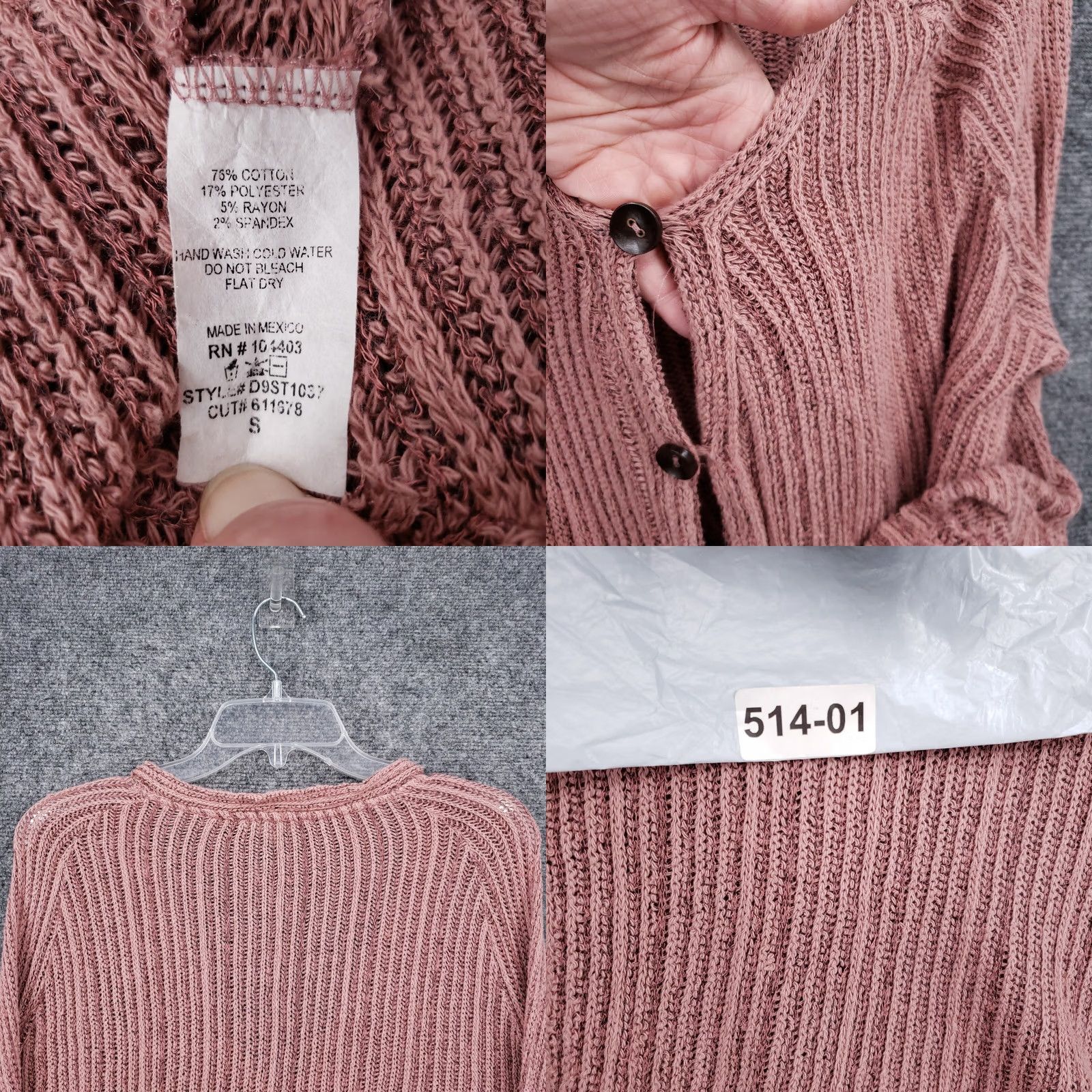 Vintage Altar'd State Sweater Cardigan Womens S Pink Knit Flared Front Tie V-Neck Open-Knit Casual Fall Spring Winter Size S / US 4 / IT 40 - 8 Thumbnail