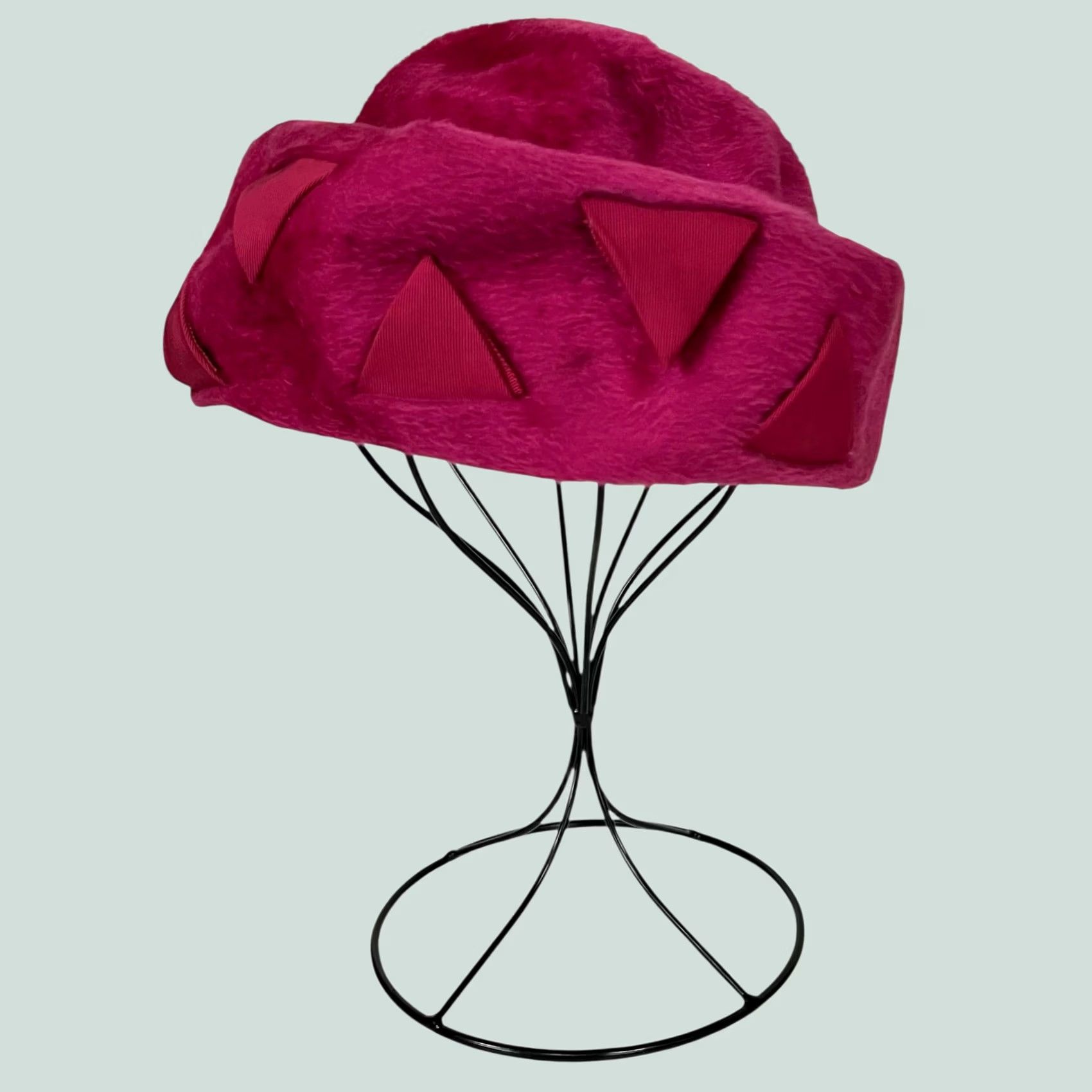 Vintage VINTAGE Gwen Pennington Hat Pink Faux Fur Fluffy Pillbox w/ Triangular Details Womens One Size Pink Pillbox Hat Size ONE SIZE - 1 Thumbnail