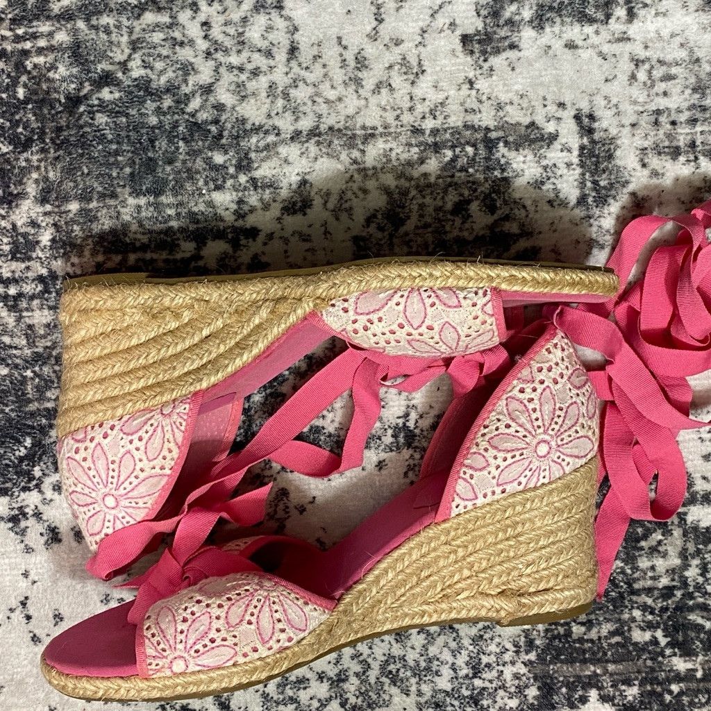 Lilly Pulitzer Women's Lilly Pulitzer Pink White Espadrille Wedges Size 8.8 Size US 8.5 / IT 38.5 - 1 Thumbnail