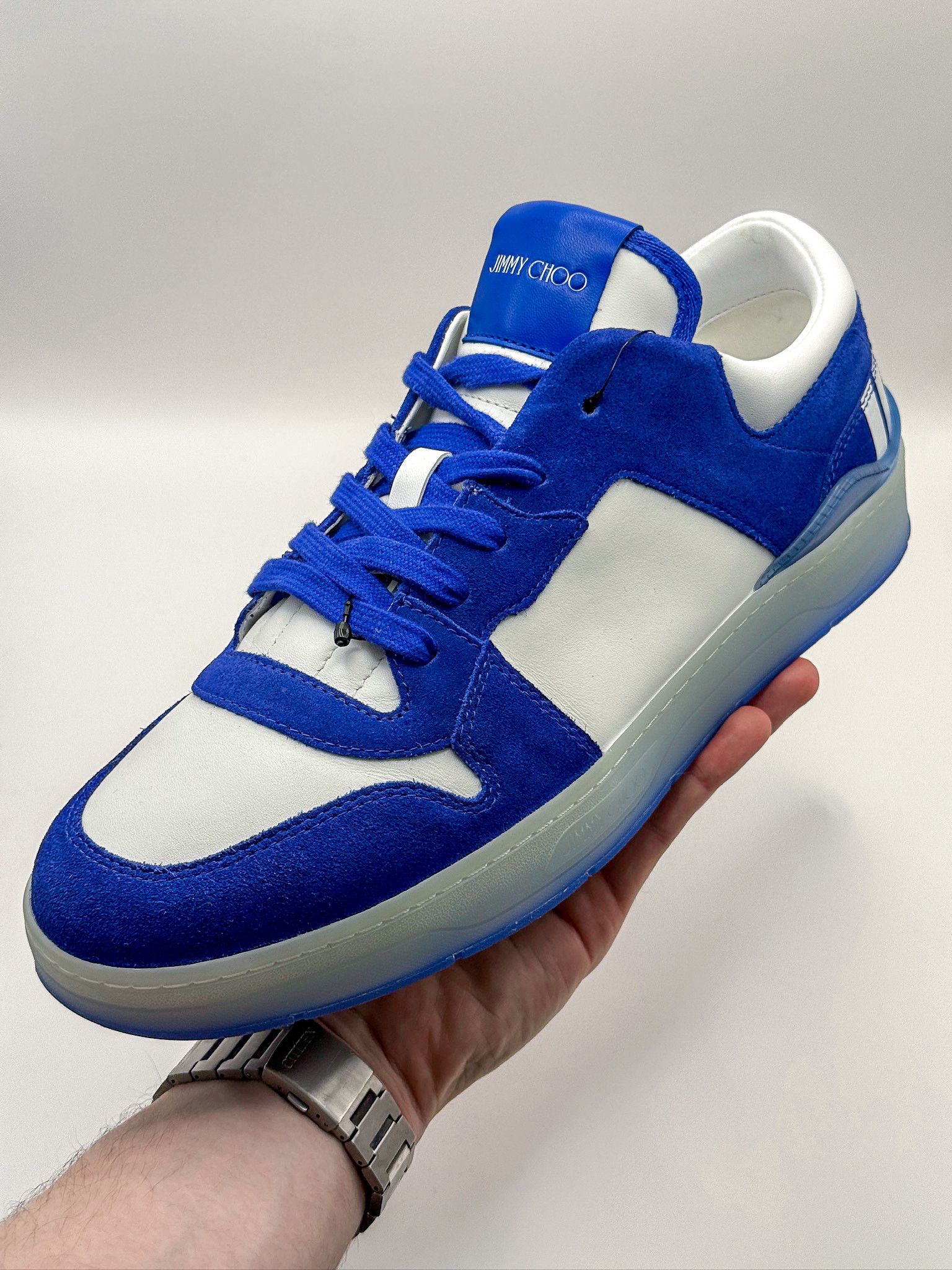 Jimmy Choo Jimmy Choo Blue Florent/M Ultraviolet White Leather Sneakers Size US 10.5 / EU 43-44 - 7 Thumbnail