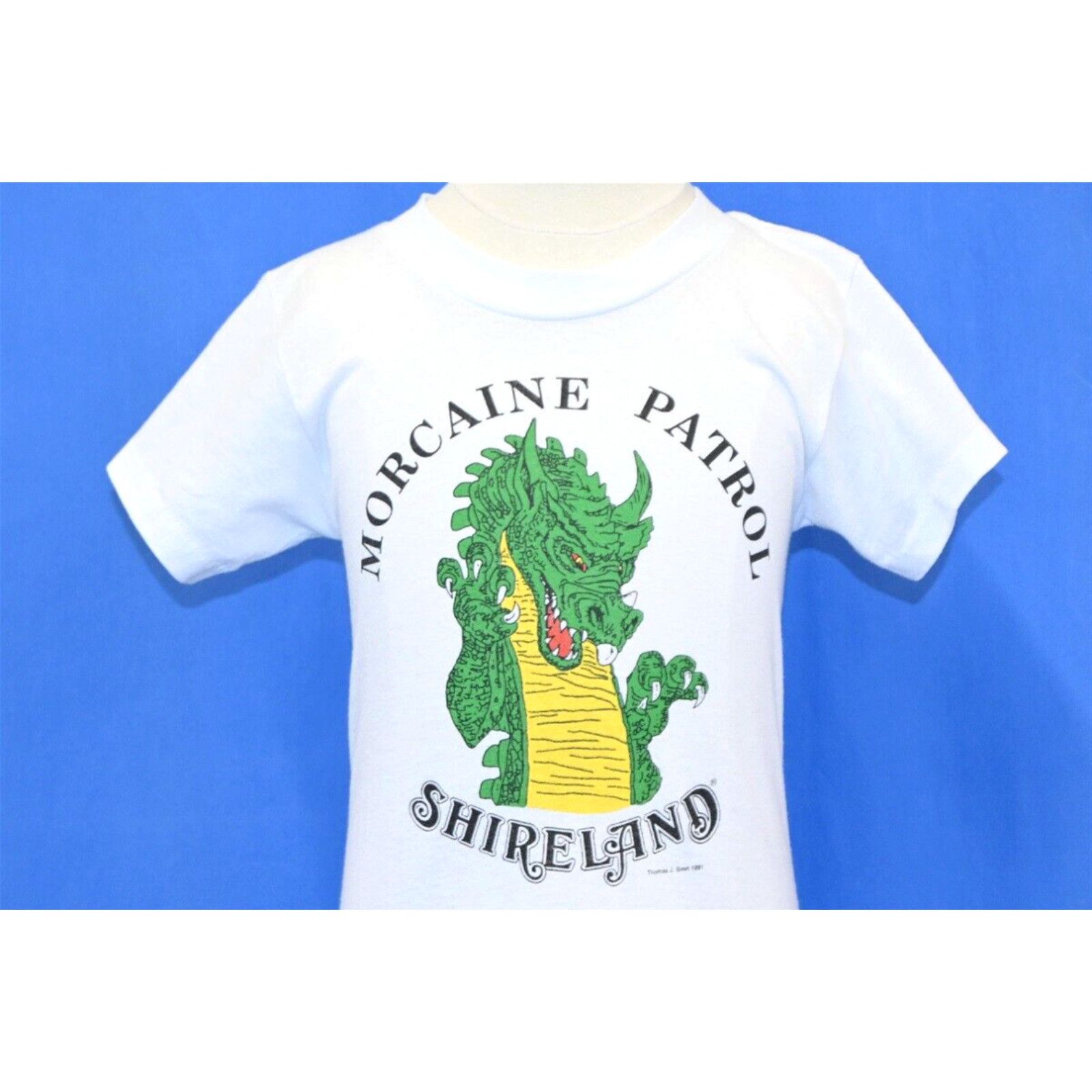 image of Vintage VTG 90's Morcaine Patrol Shireland Il Amusement Park Dragon T-Shirt Youth Small S in White