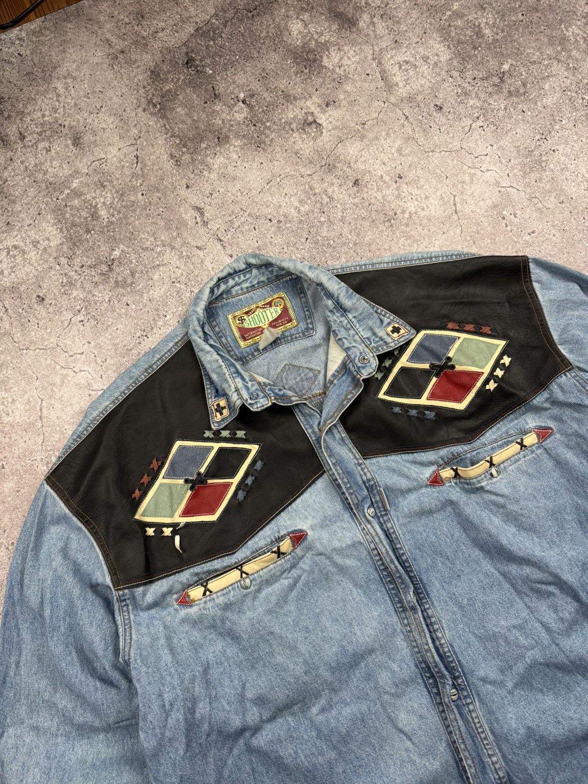 Cowboy Equipment Shooter Cowboy American Heritage Rancho Leather Denim Shirt Size US XL / EU 56 / 4 - 2 Thumbnail
