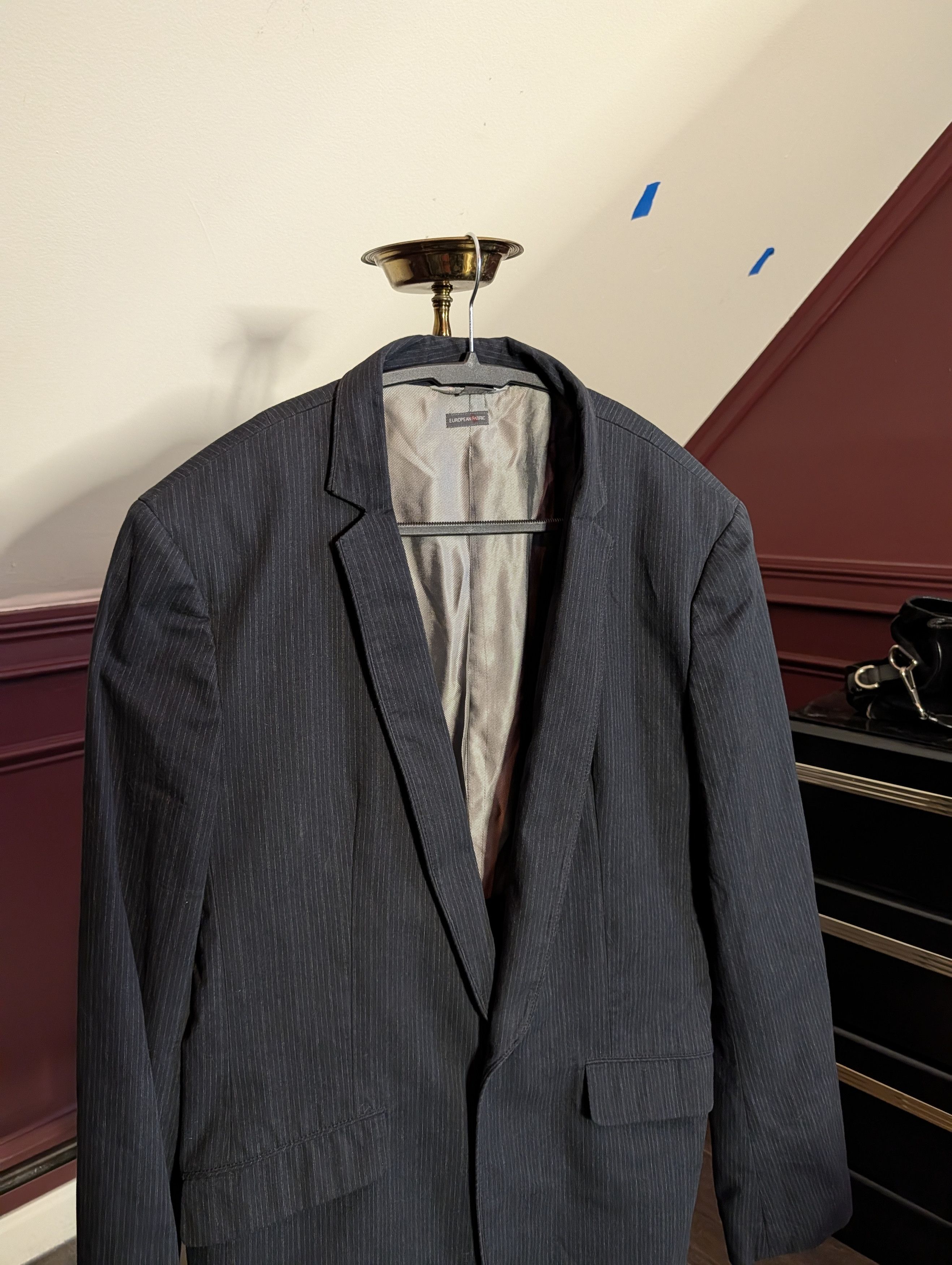 Armani Exchange Brushed cotton shawl lapel surgeons cuff pinstriped jacket Size 40L - 2 Thumbnail