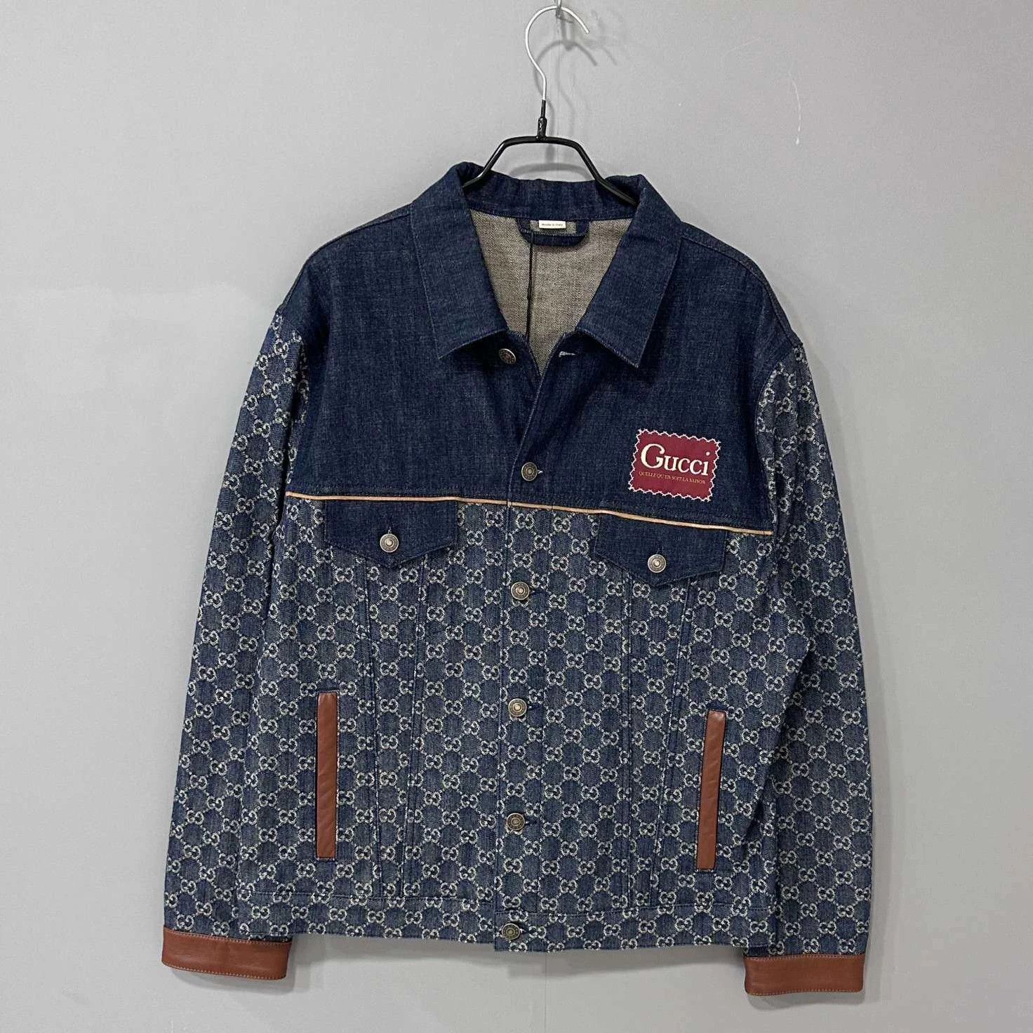 Gucci GUCCI Denim Jacquard Logo Collar Patchwork Jacket 48 Size US M / EU 48-50 / 2 - 1 Thumbnail