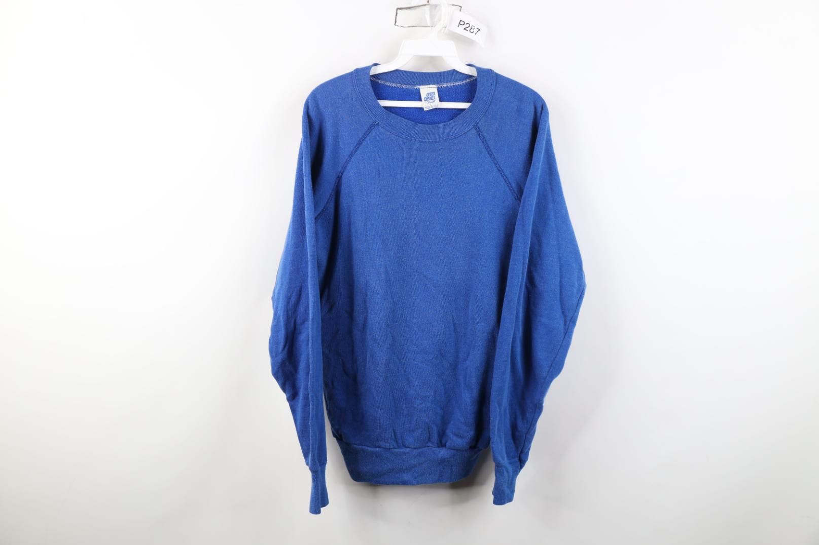 Vintage Vintage 70s 80s Streetwear Raglan Sweatshirt Royal Blue USA Size US L / EU 52-54 / 3 - 1 Thumbnail