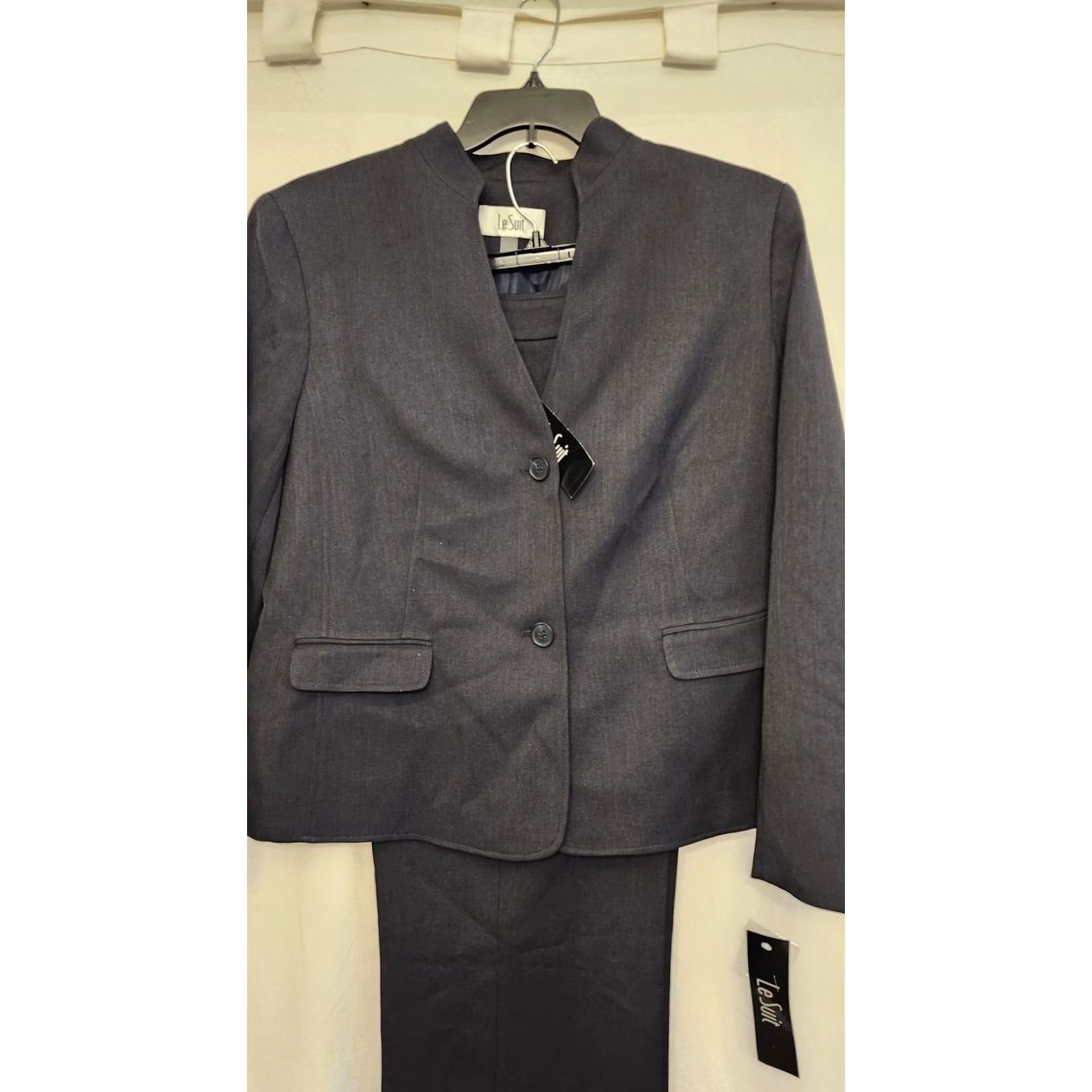Vintage Le Suit Pantsuit Womens 18 Navy Heather 2 Piece Blazer Jacket Pants Career Work Set Size 40" / US 18 - 2 Thumbnail
