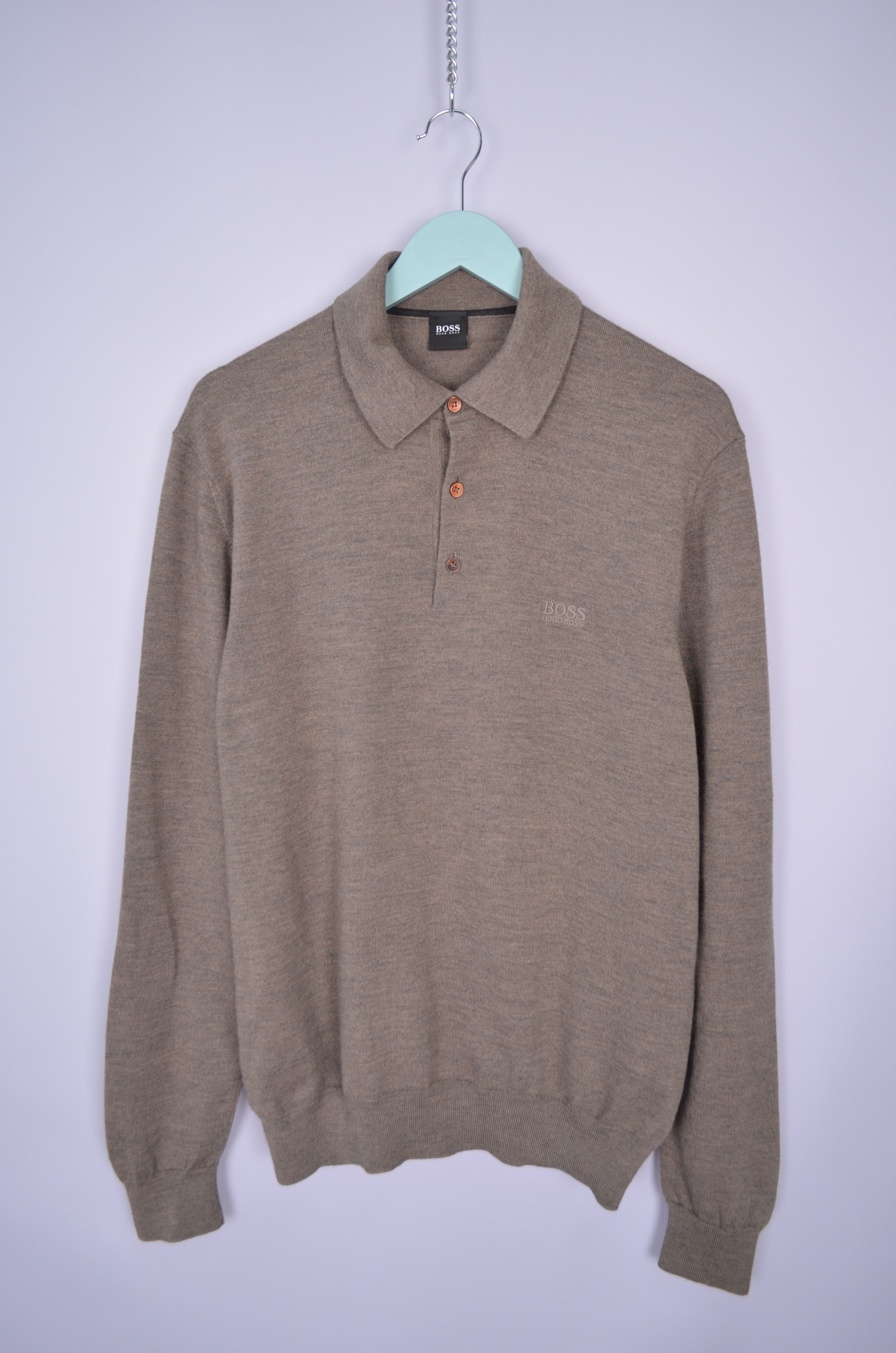 Hugo Boss Brown Wool Knit Polo Neck Sweater Jumper Size L