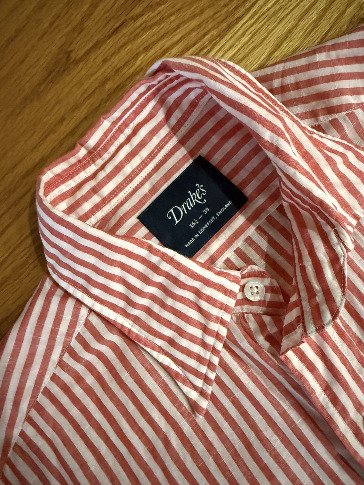 Drake’s Linen Long Point Shirt - Salmon Oxford