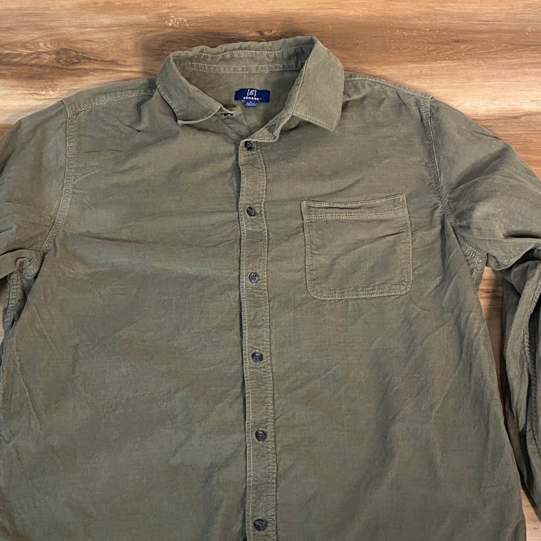 George George Shirt Long Sleeve Corduroy Button-Up Men Large Green Casual Work Size US L / EU 52-54 / 3 - 3 Thumbnail