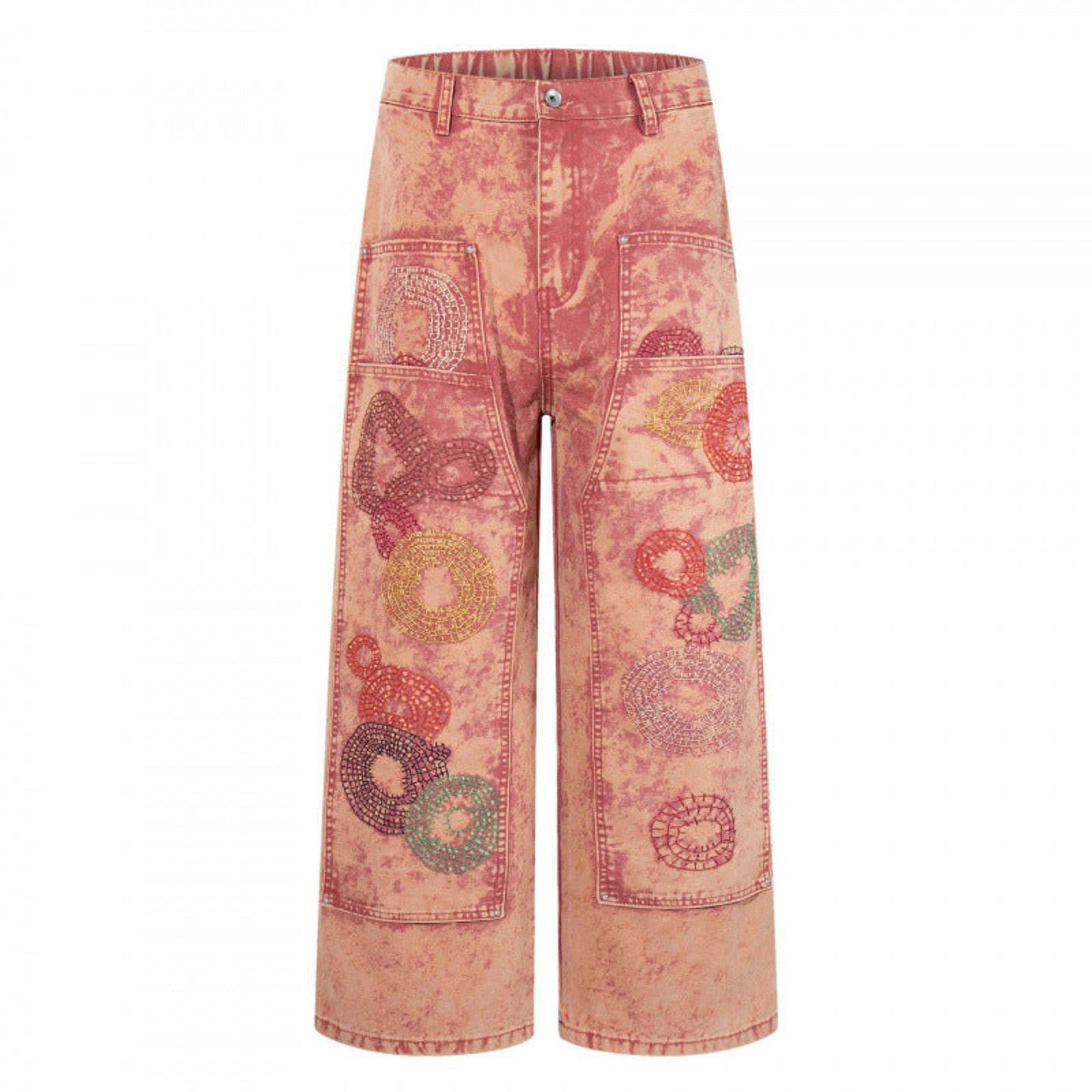 Jean All-Over Mandala Patchwork Embroidered Wide-Leg Jeans Size US 32 / EU 48 - 2 Thumbnail