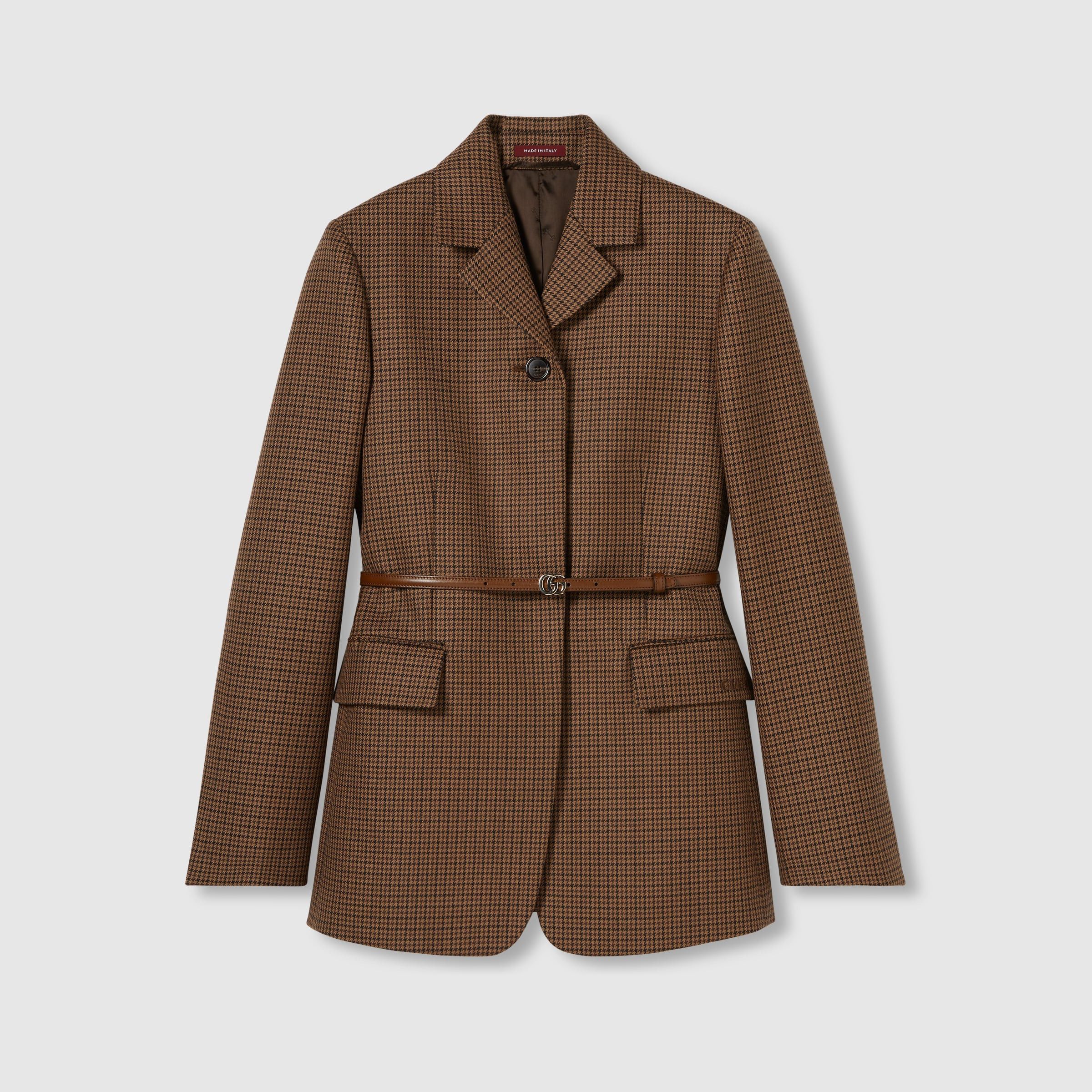 Gucci Houndstooth Embroidered Wool Jacket SIZE 44