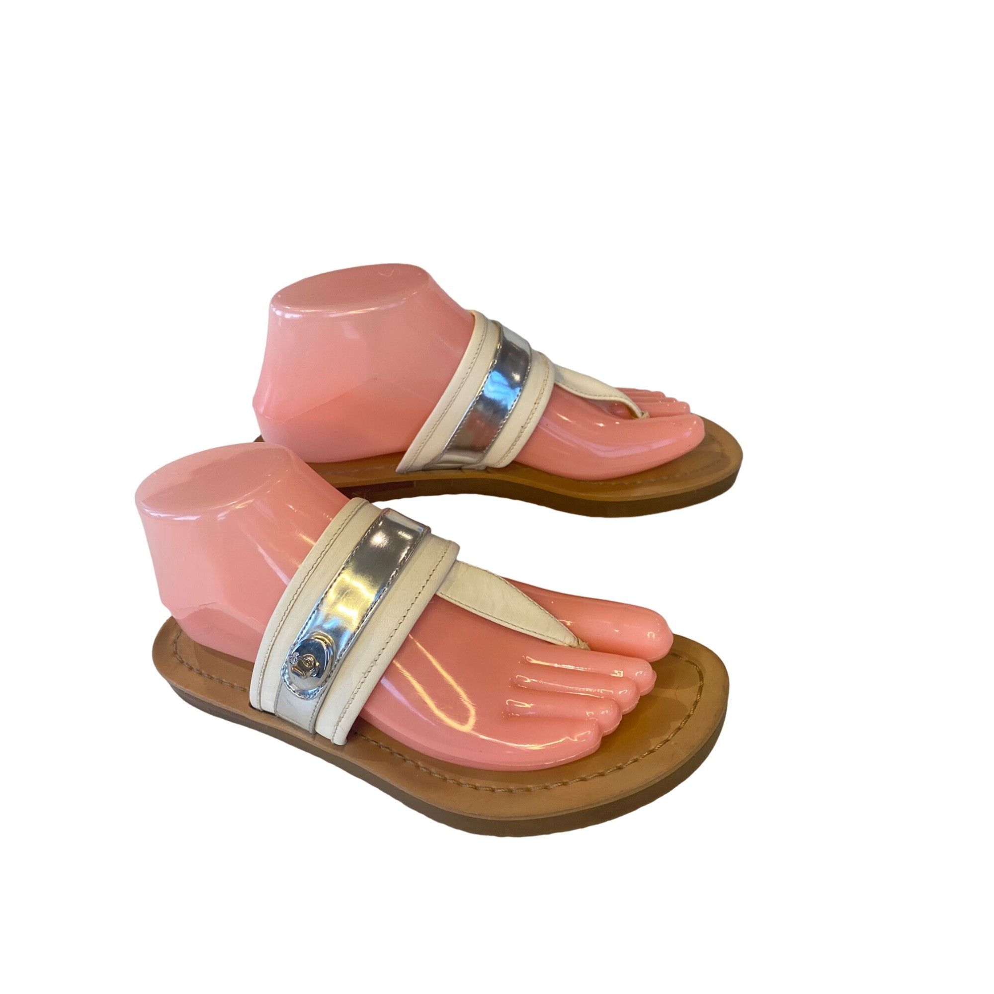 Coach Coach Women's 7 Eileen Turn lock Slide Sandals Ivory/Silver Size US 7 / IT 37 - 3 Thumbnail