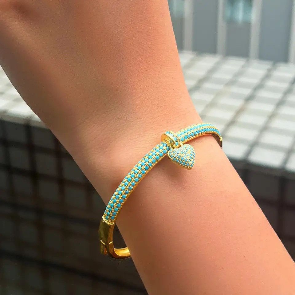Jewelry Creative Blue Turquoise Stone Love Heart Bracelet Size ONE SIZE - 1 Thumbnail