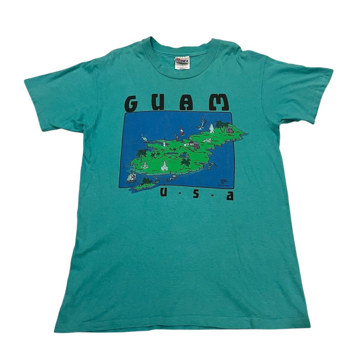Vintage Vintage 90s Guam USA Map T-Shirt Hanes Beefy-T Single Stitch Size US M / EU 48-50 / 2 - 1 Thumbnail