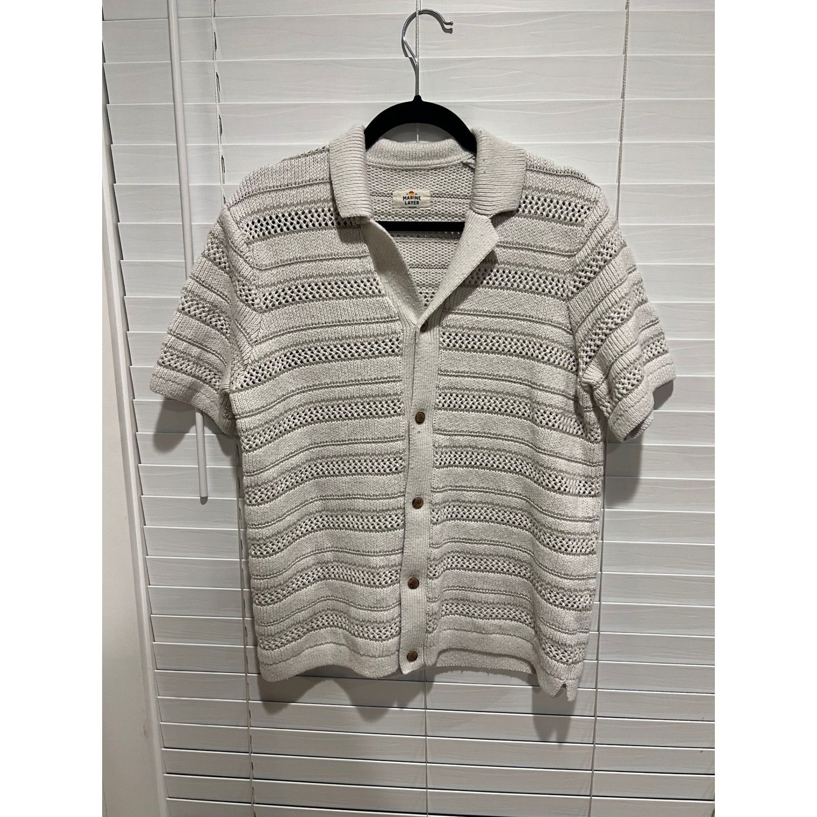Marine Layer Marine Layer Mens Medium Knit Cotton Blend Camp Shirt Beige Size US M / EU 48-50 / 2 - 2 Thumbnail