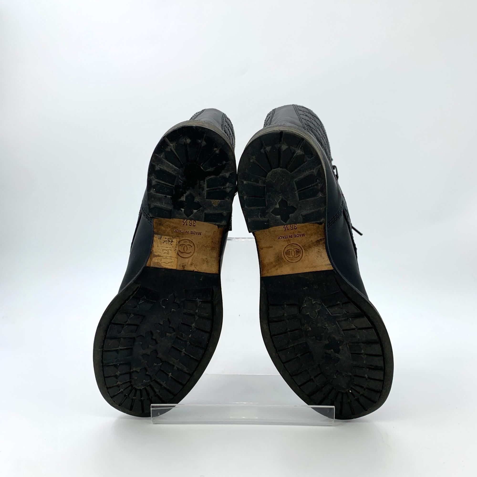 Chanel Chanel Black Lace-Up Leather Combat Boots With Quilted Side Size US 5.5 / IT 35.5 - 6 Thumbnail