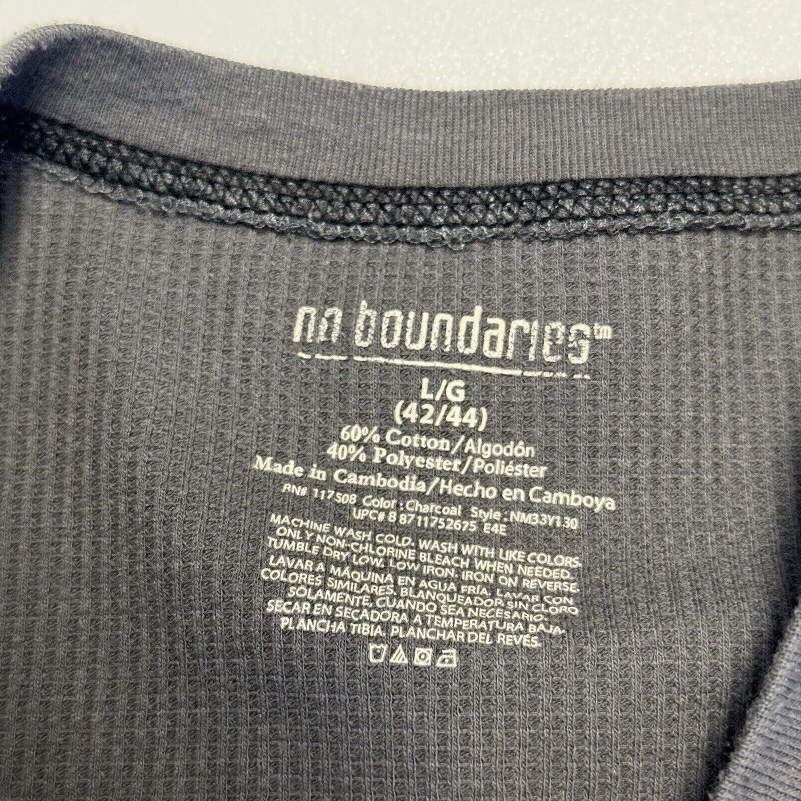 Other No Boundaries Thermal Shirt Adult Large Gray Long Sleeve Eag Size US L / EU 52-54 / 3 - 4 Thumbnail
