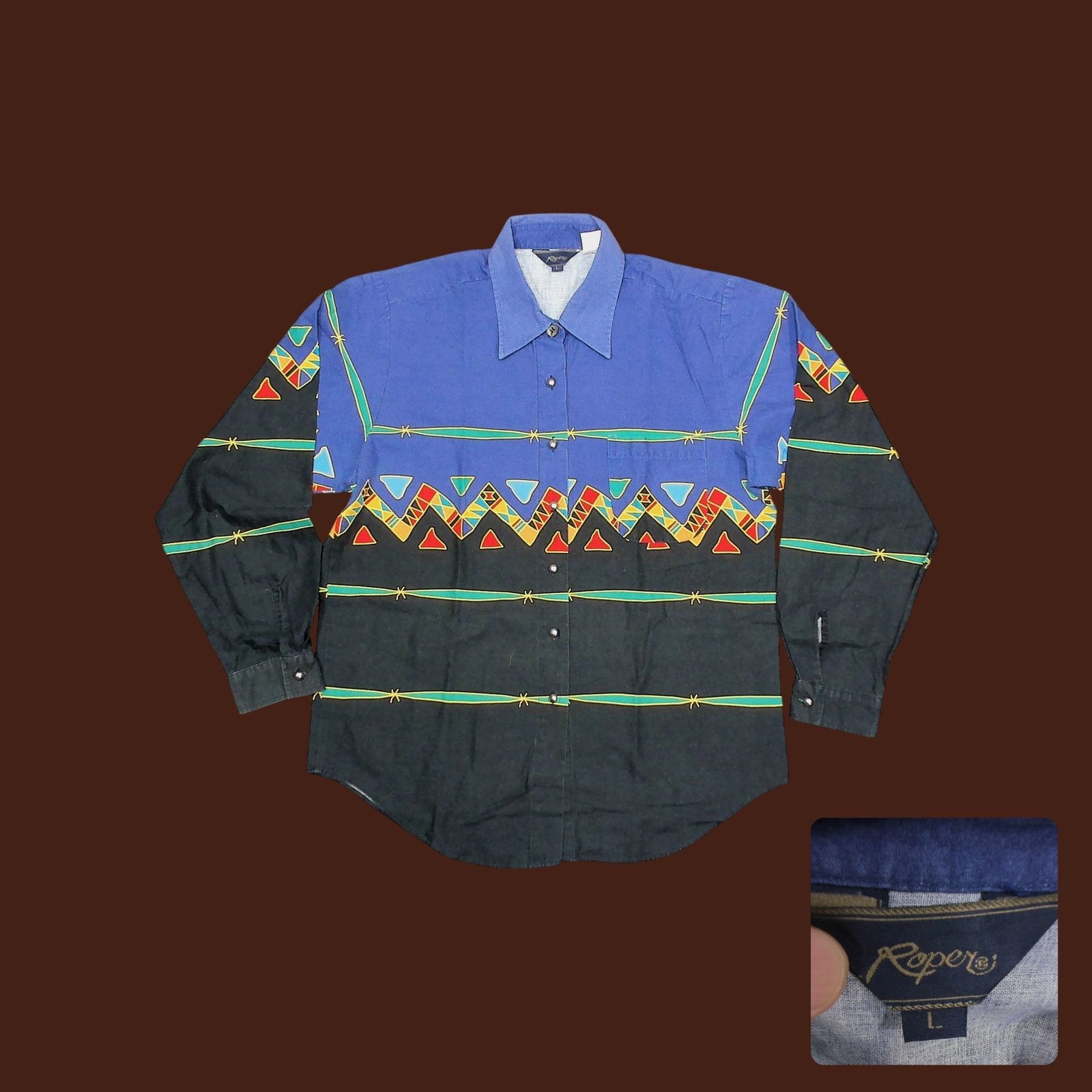 Roper Roper Vintage 90s Aztec Barbed Wire Western Boxy Shirt Size L / US 10 / IT 46 - 1 Thumbnail