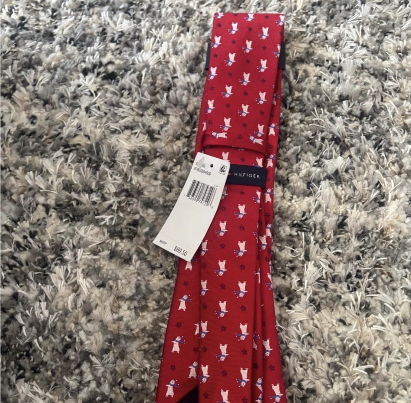 Tommy Hilfiger ( Tommy Hilfiger) Festive Red Tie with Snowman Design Size ONE SIZE - 5 Thumbnail